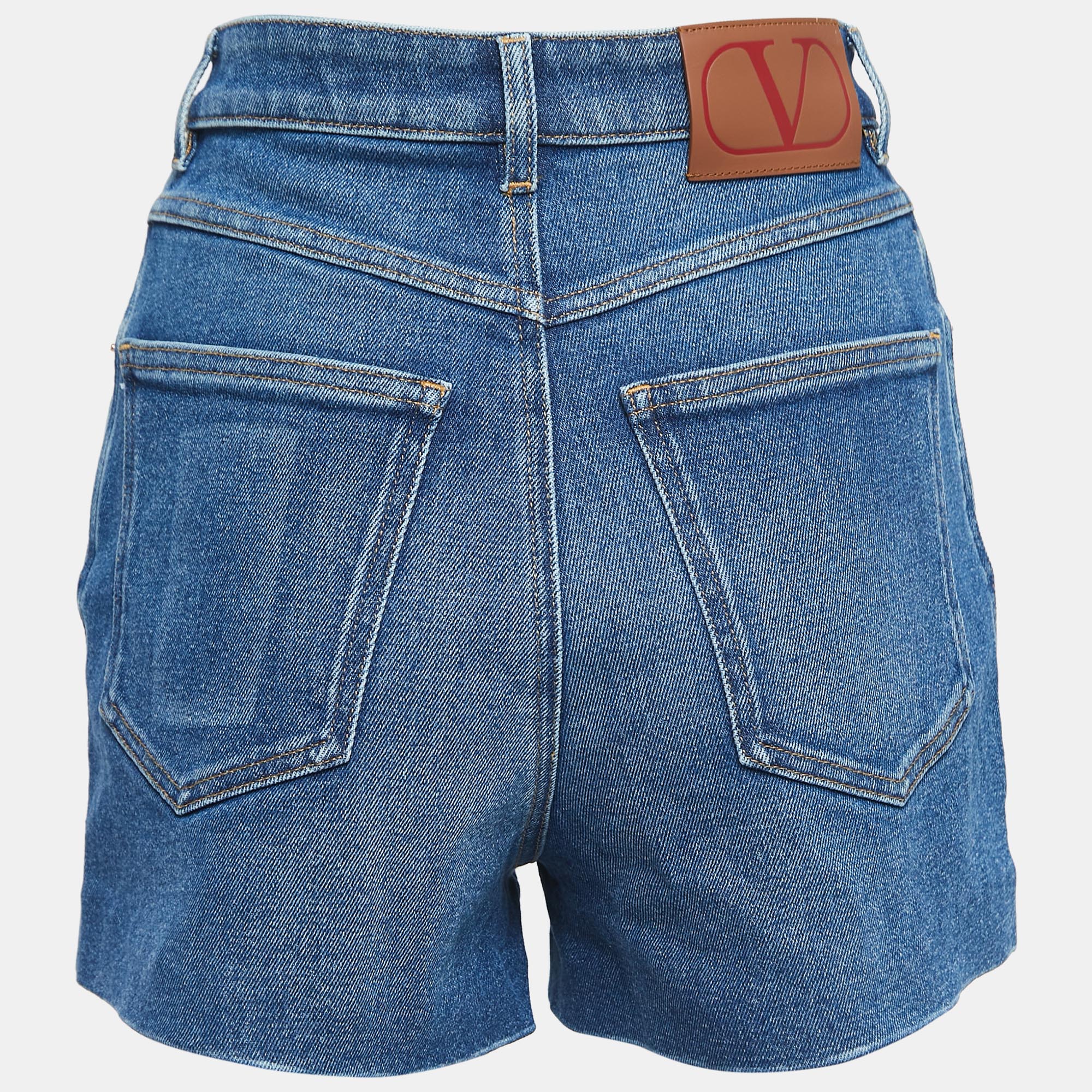 

Valentino Blue Denim High-Waist Shorts  Waist 28