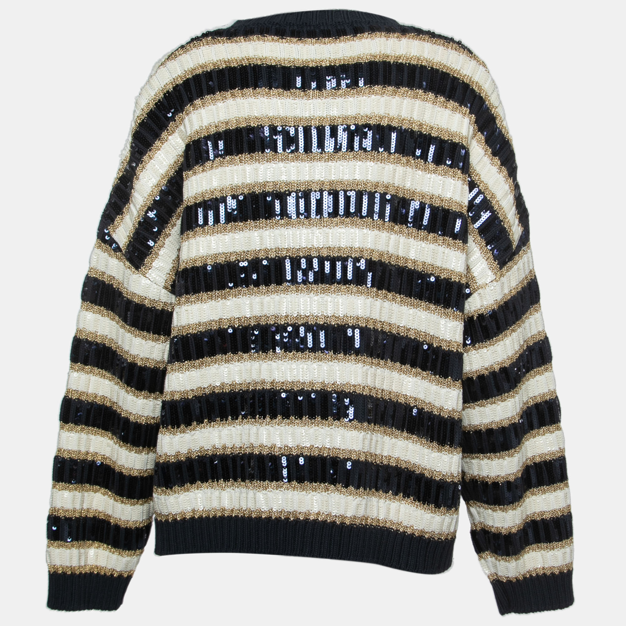 

Valentino White Striped Sequin Lurex Knit Rockstud Cardigan