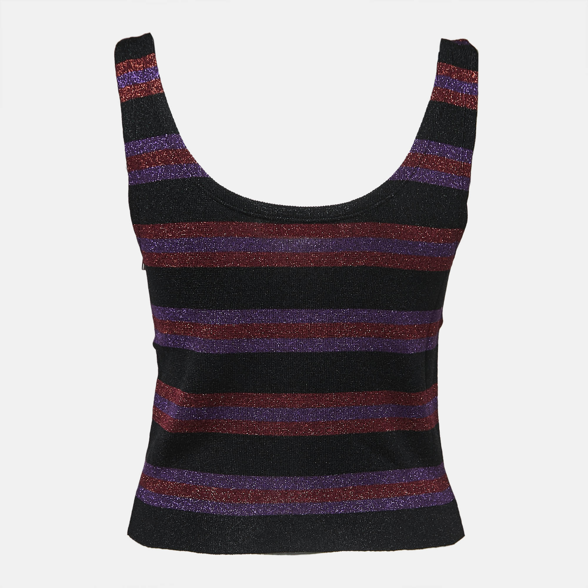 

Valentino Multicolor Striped Lurex Knit Sleeveless Cropped Tank Top