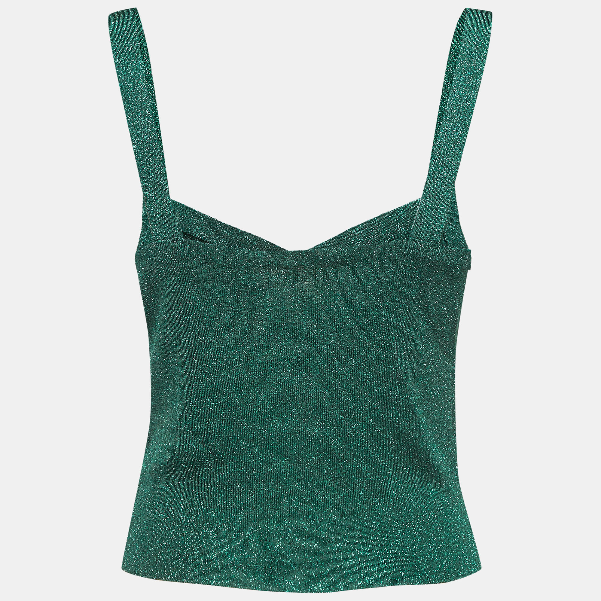 

Valentino Metallic Green V-Neck Tank Top