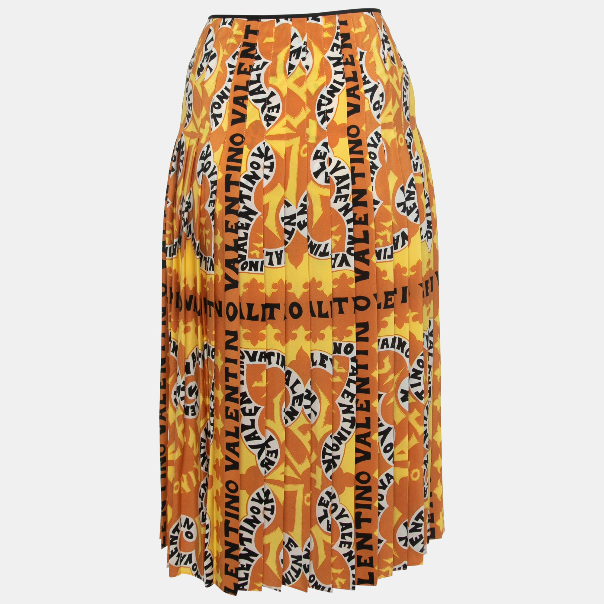 

Valentino Orange/Yellow Bandana Print Silk Midi Skirt