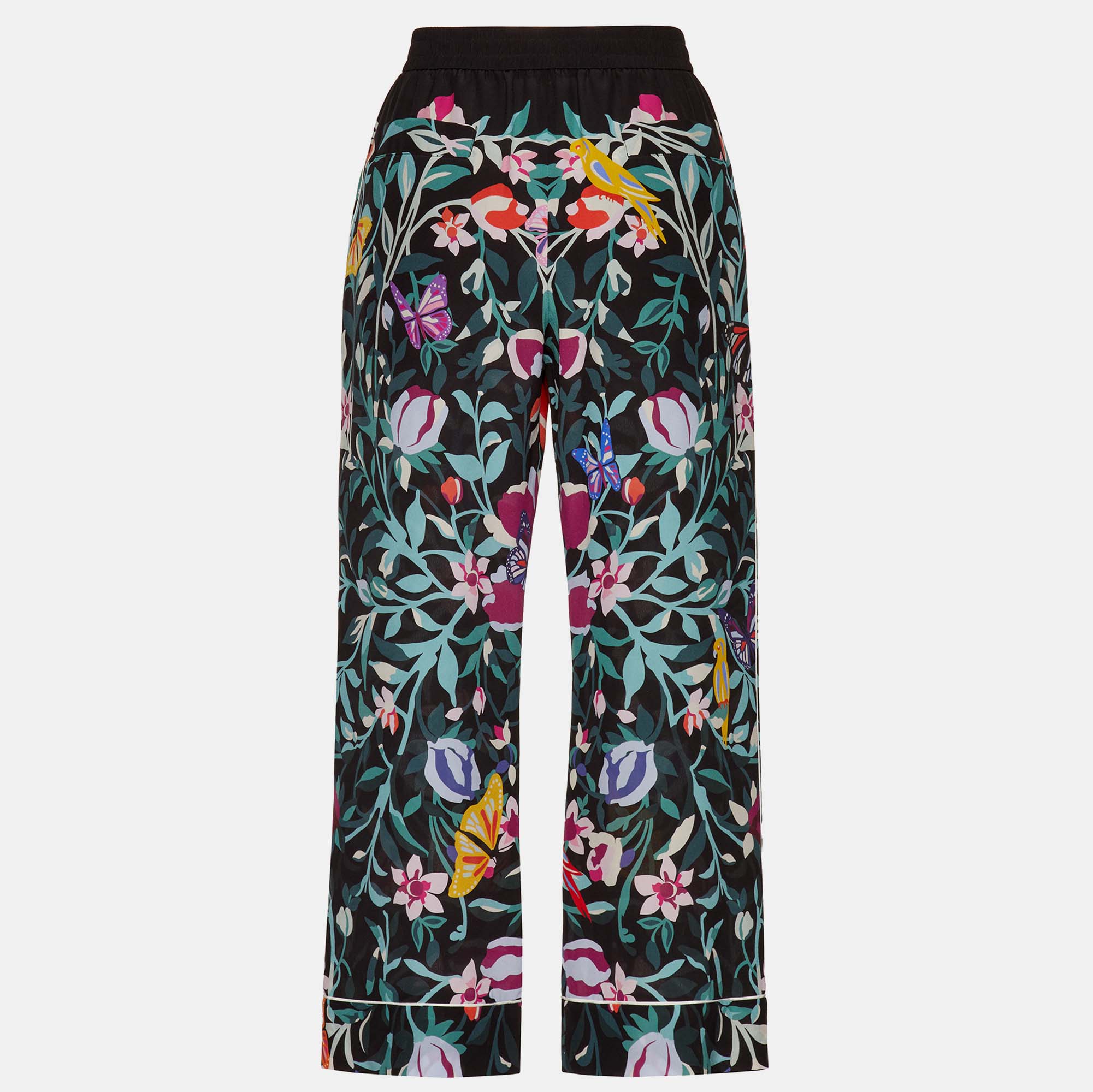 

Valentino Black/Multicolor Floral Print Silk Cropped Trousers