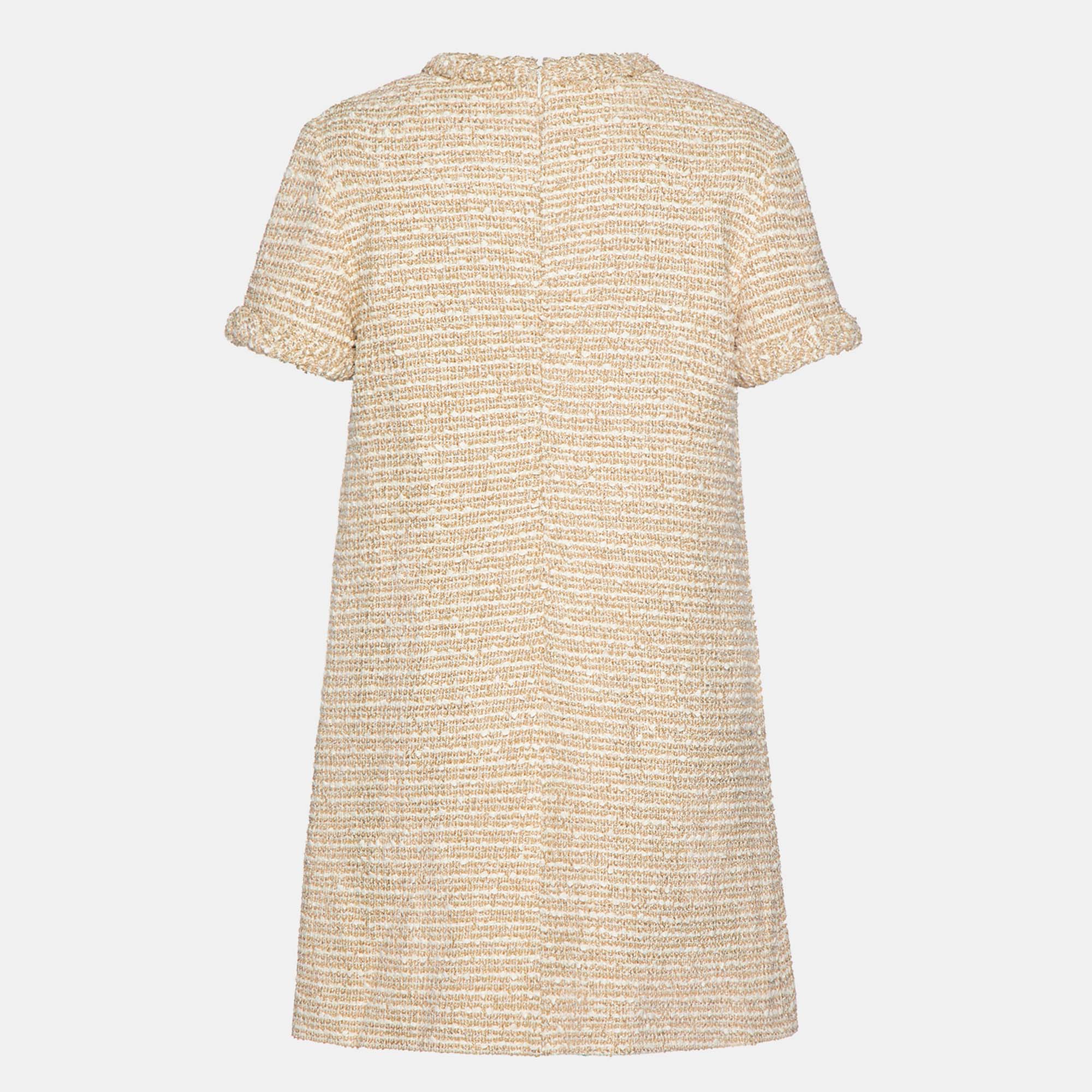 

Valentino Ivory White/Gold Tweed Roman Stud Mini Dress