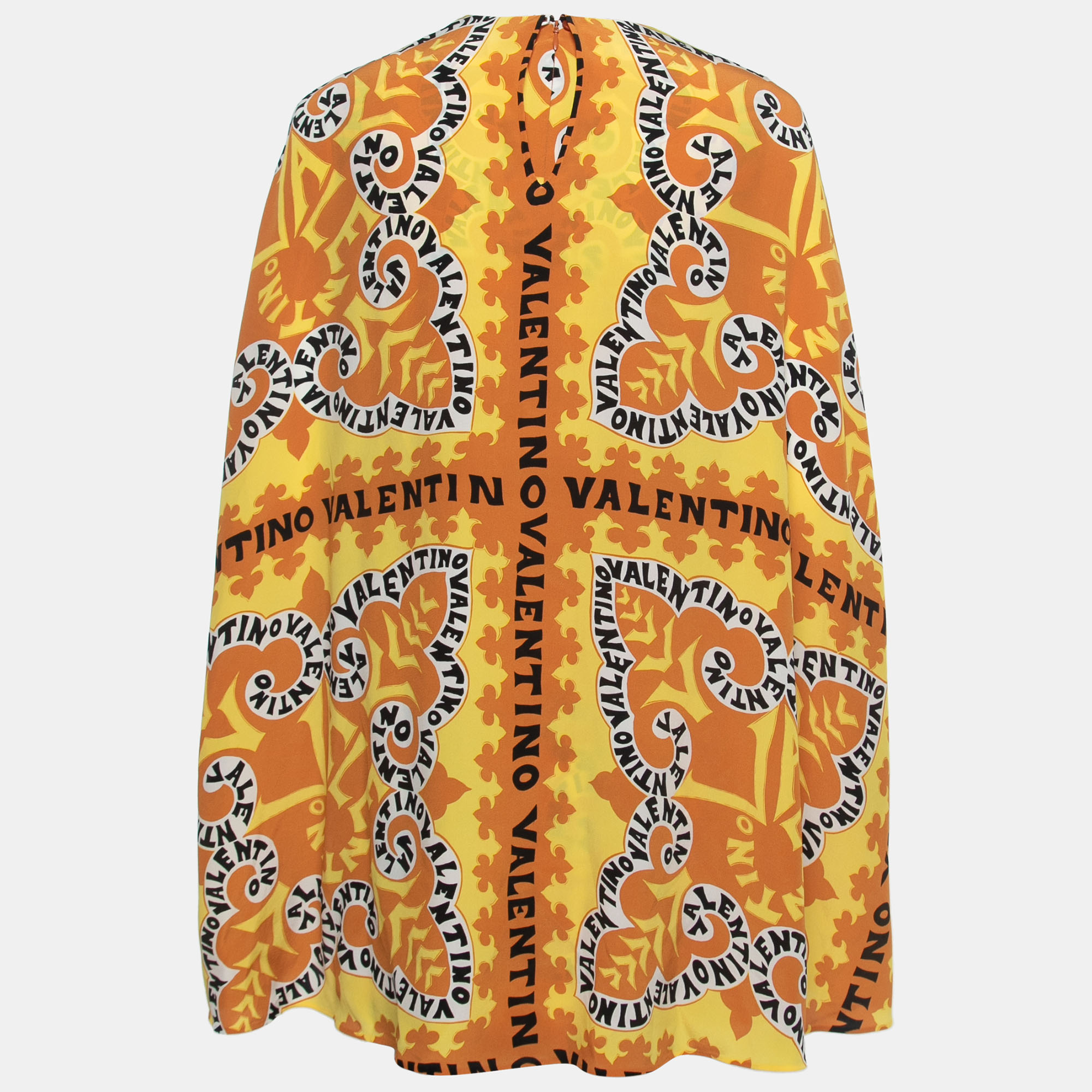 

Valentino Yellow/Orange Abstract Logo Print Silk Top