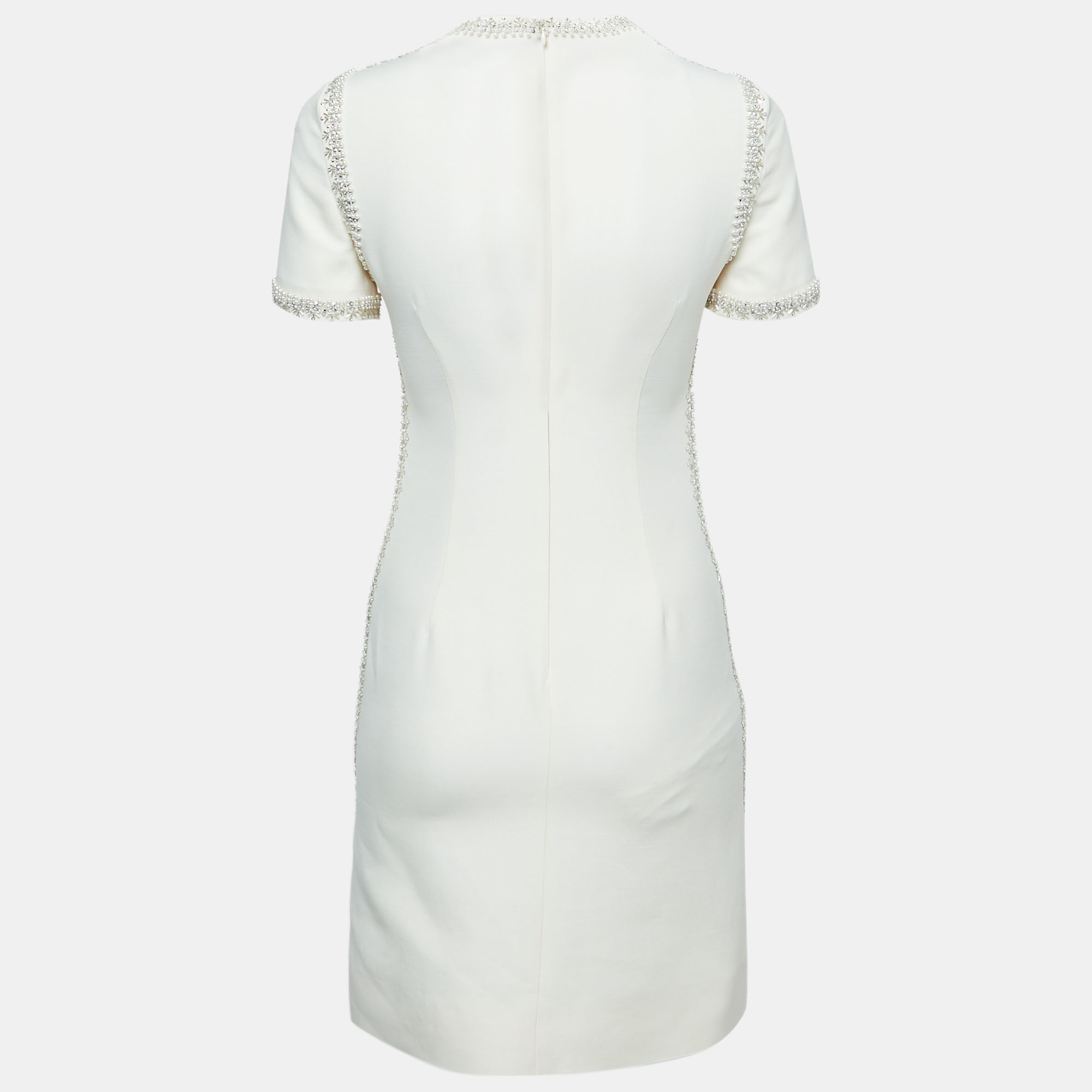 

Valentino Off-White Embellished Wool Blend Mini Shift Dress