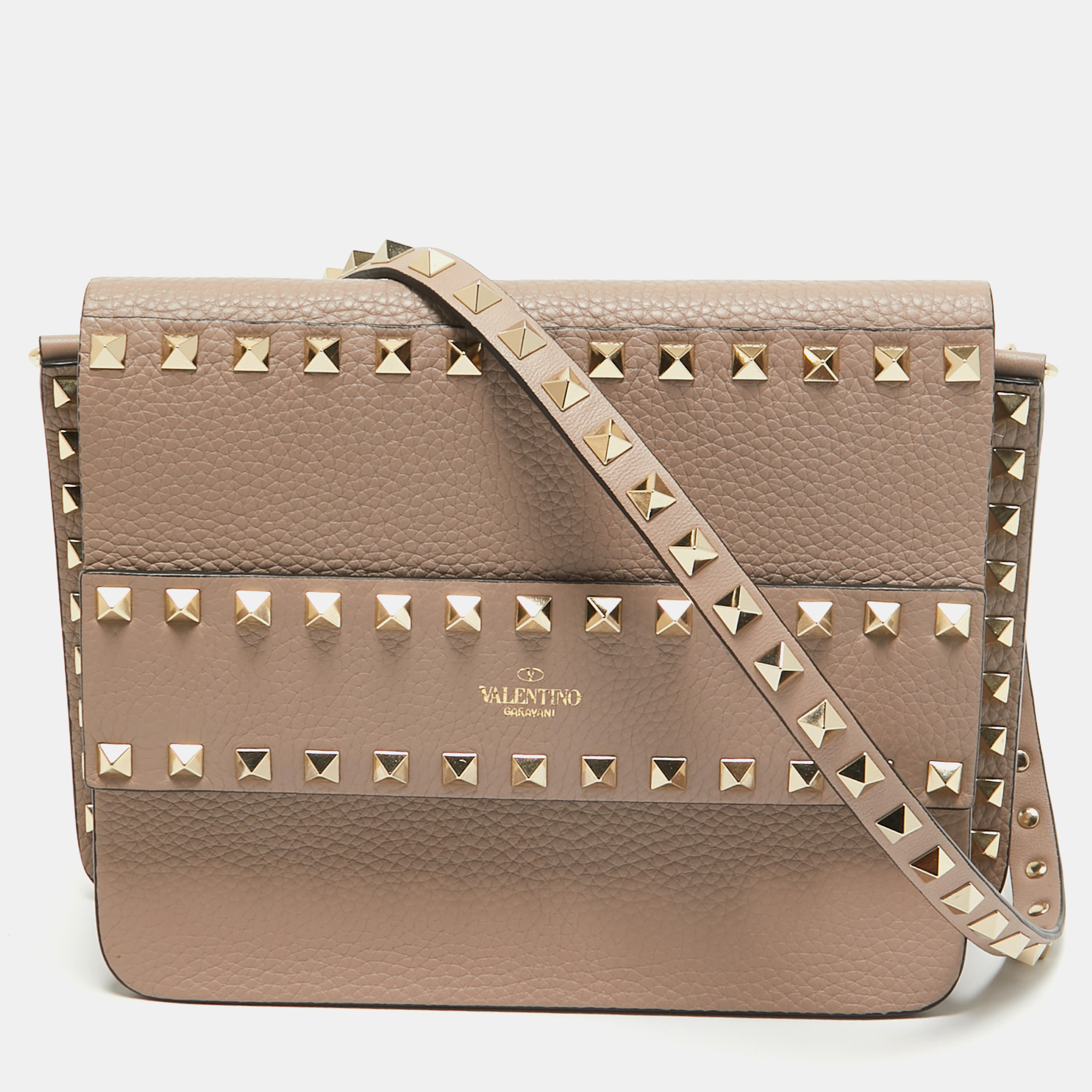 

Valentino Beige Leather Rockstud Flap Crossbody Bag