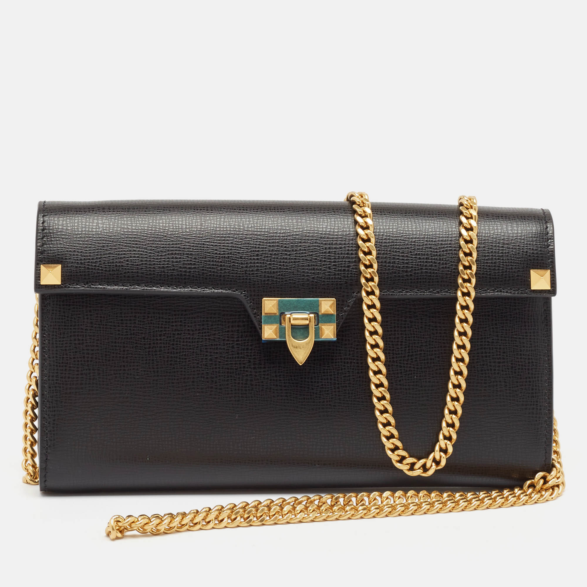 

Valentino Black Leather Rockstud Alcove Wallet On Chain