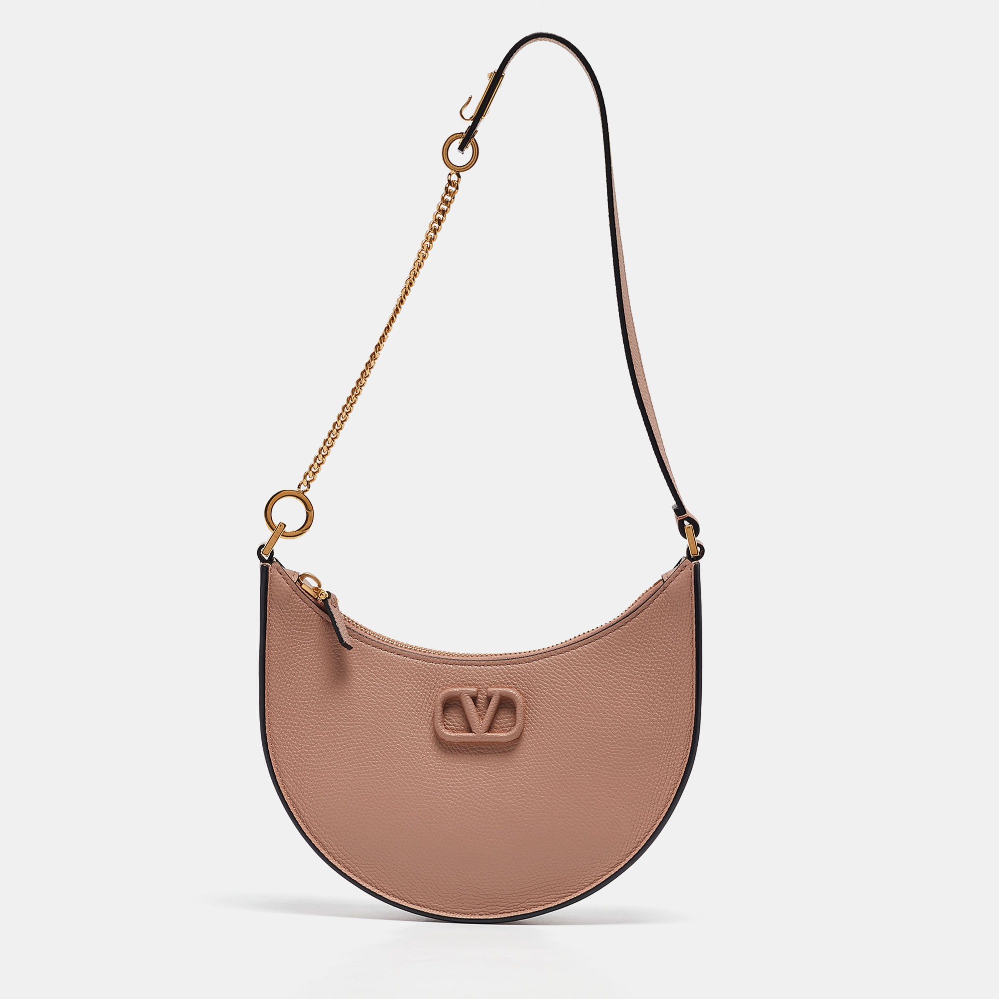 

Valentino Rose Cannelle Leather Mini VLogo Hobo, Beige