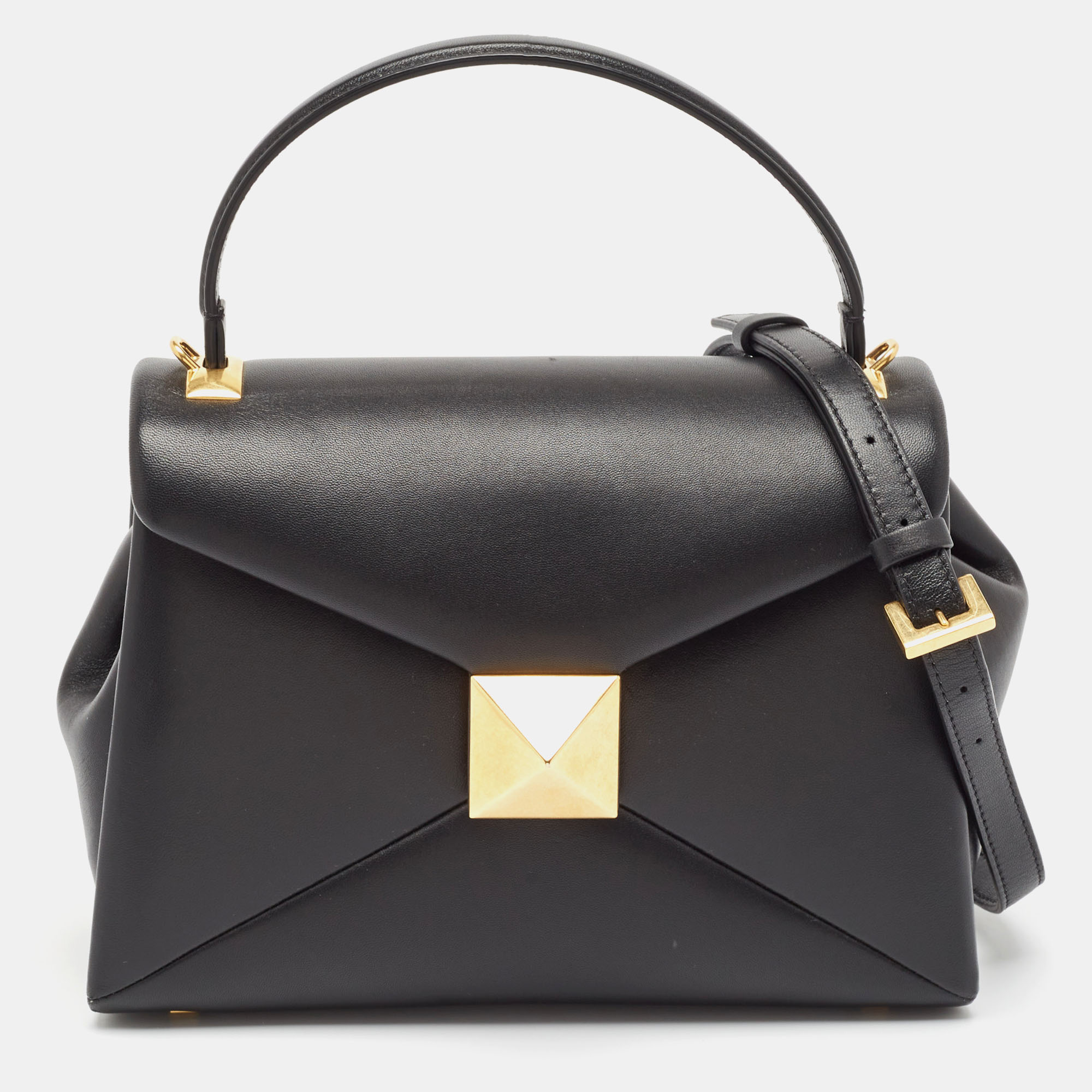 

Valentino Black Leather  One Stud Top Handle Bag