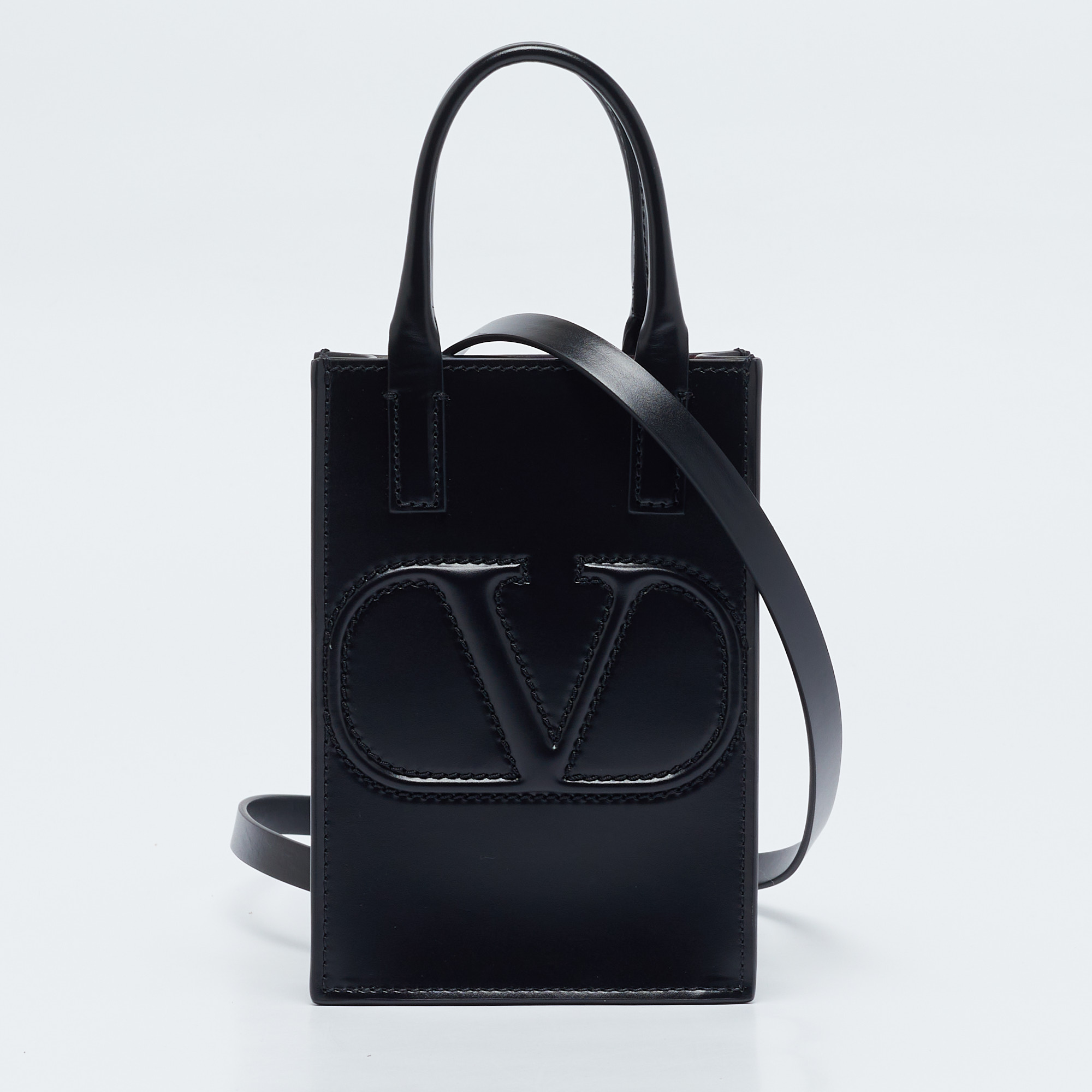 

Valentino Black Leather Mini VLogo Tote