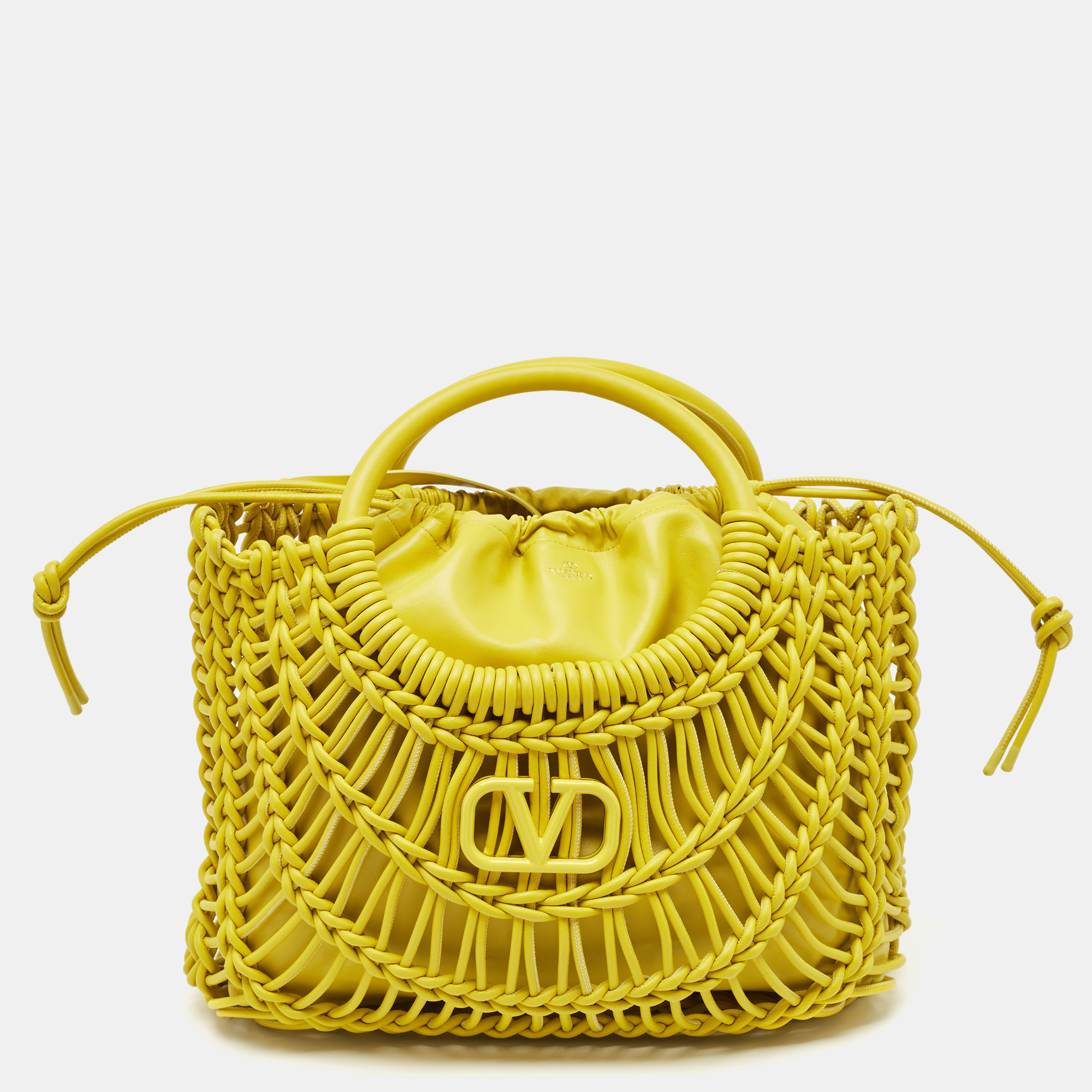 

Valentino Yellow Woven Leather Allknots Shopper Tote