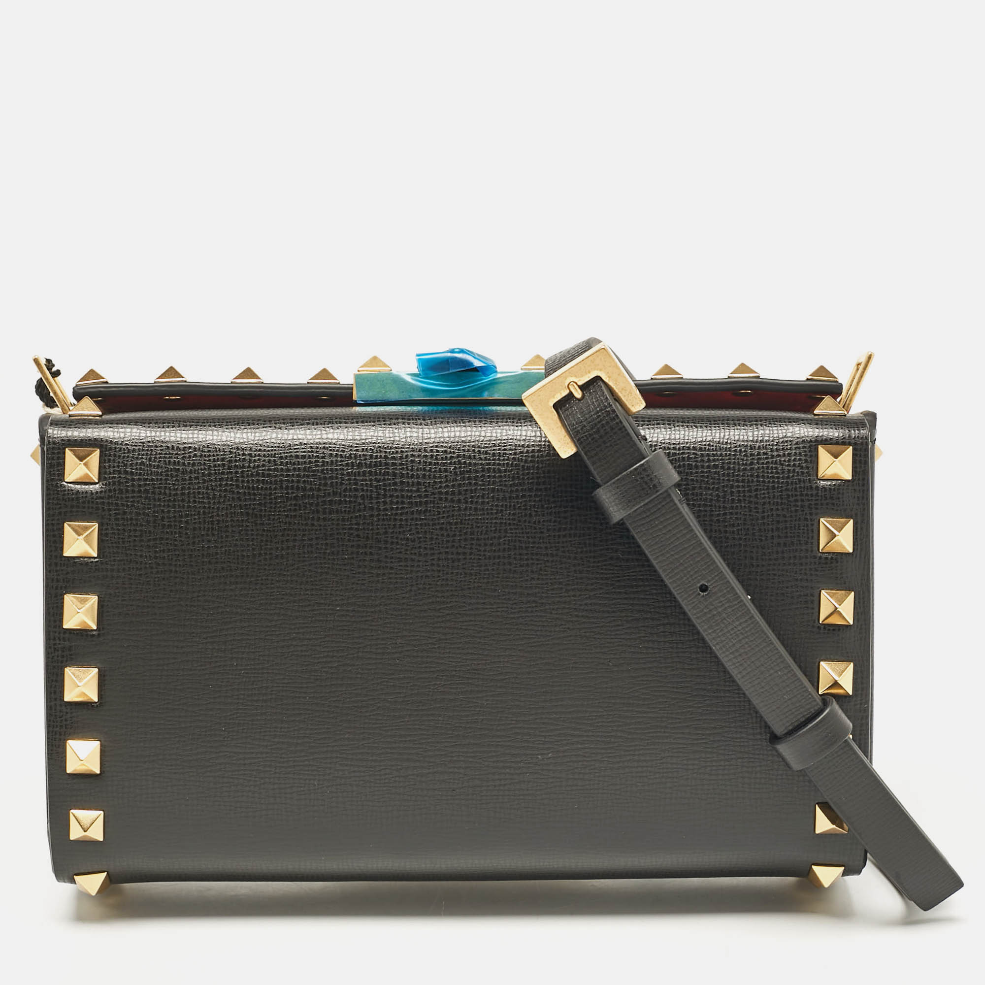 

Valentino Black Leather Rockstud Alcove Clutch