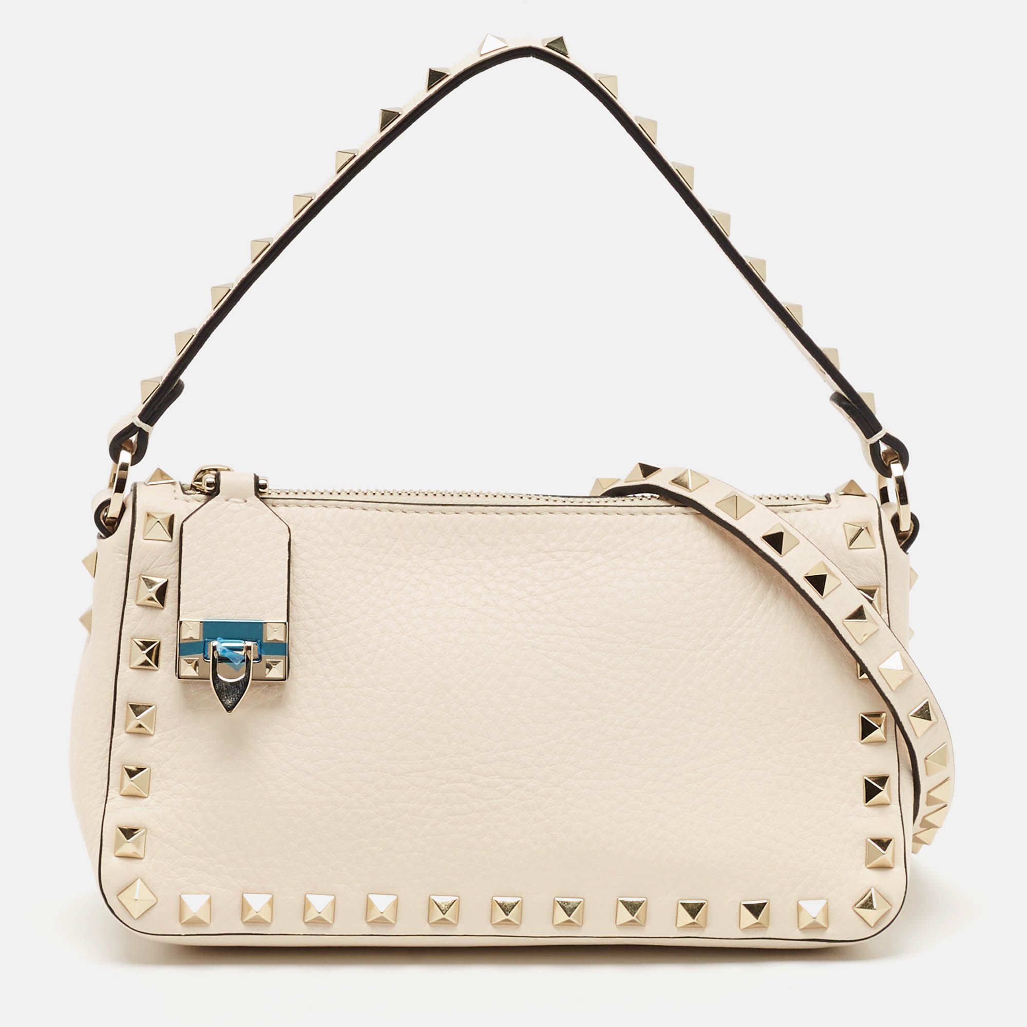 

Valentino Light Ivory Leather  Rockstud Crossbody Bag, White