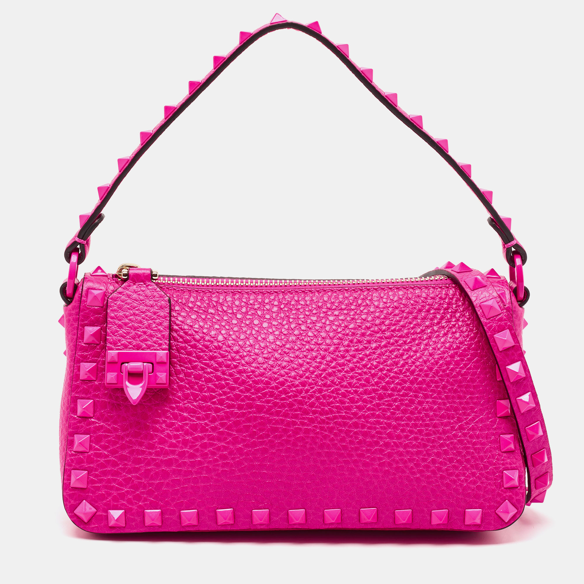 

Valentino Pink Leather Small Rockstud Flip Lock Shoulder Bag