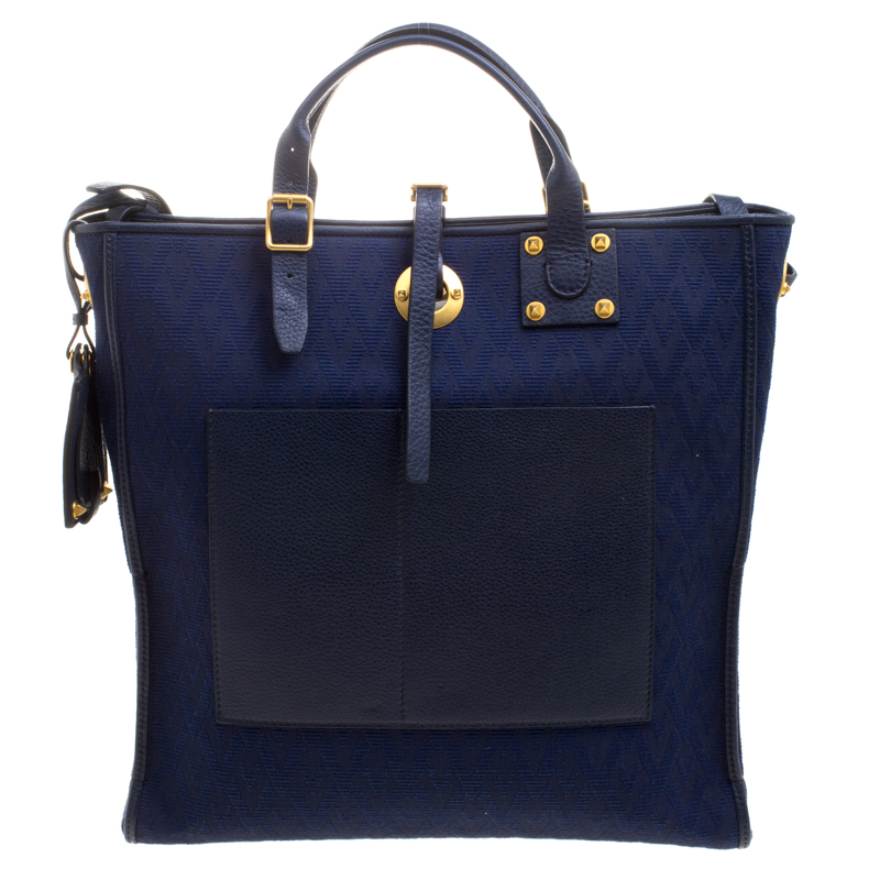 Pre Owned Valentino Blue Canvas Jacquard Eye On You Vertical Tote