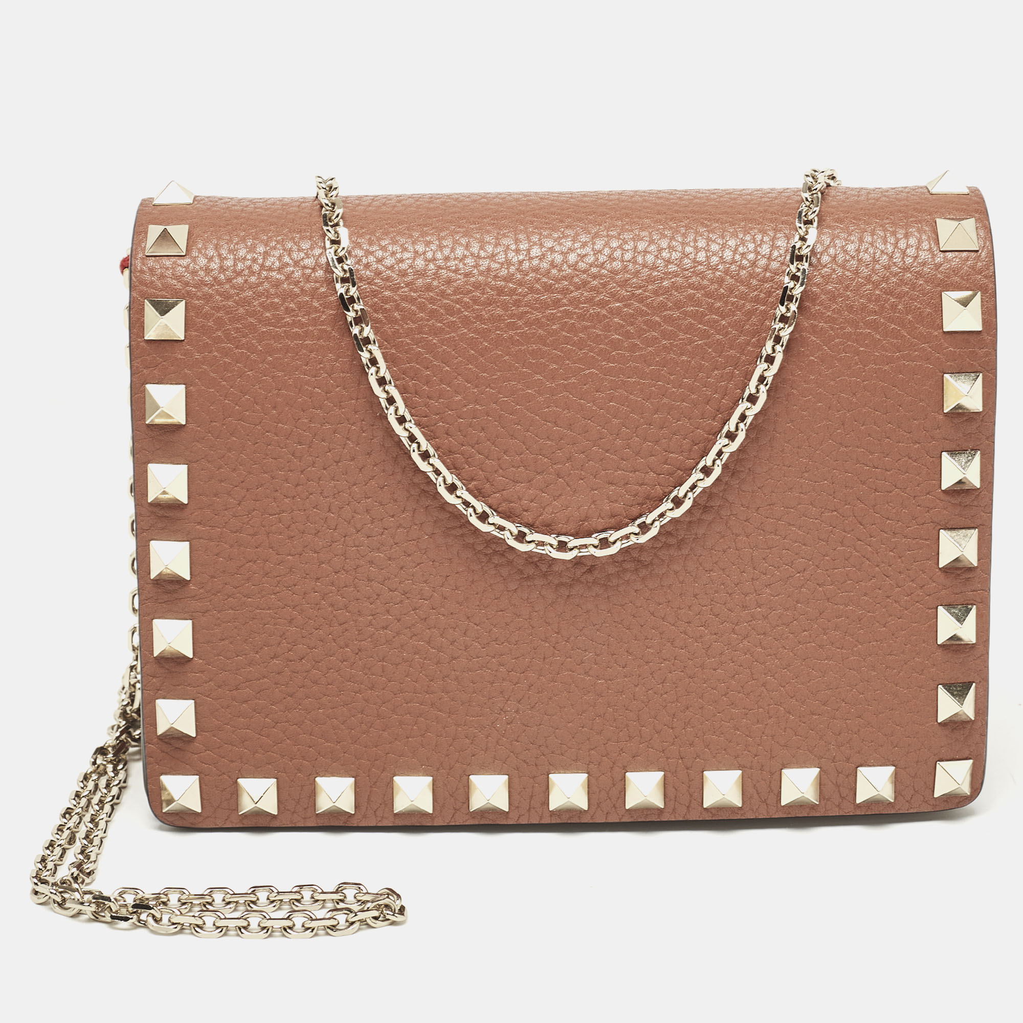 

Valentino Brown Leather Rockstud Wallet On Chain