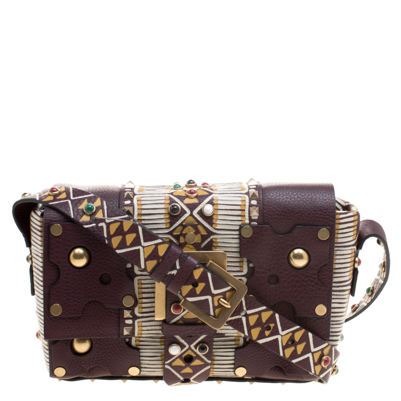 Pre Owned Valentino Burgundy Leather Painted Studs Box Bag