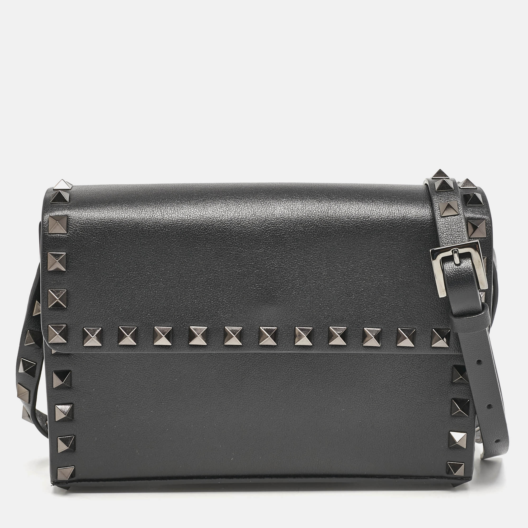 

Valentino Black Leather Rockstud Flap Crossbody Bag