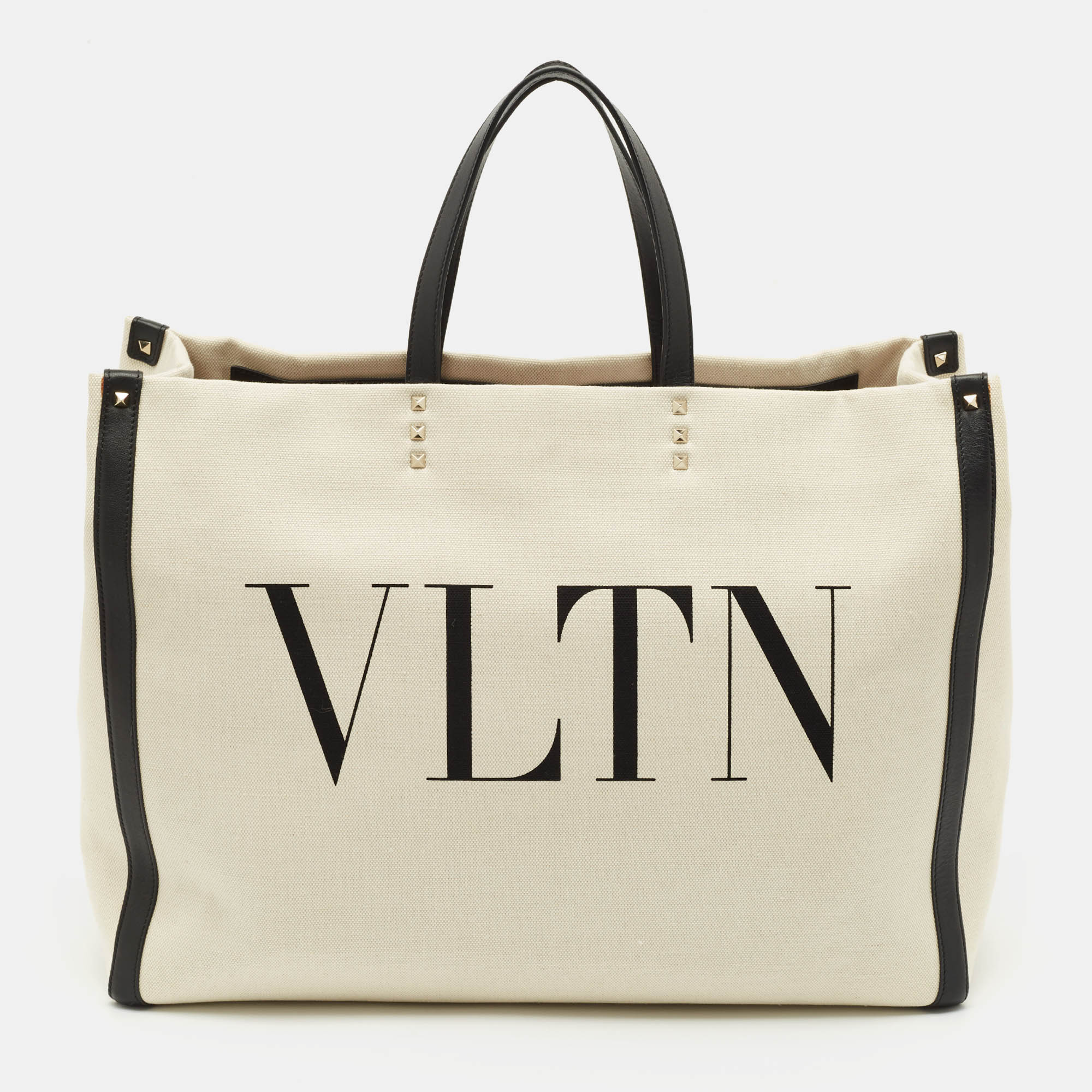 

Valentino Off-White/Black Canvas  VLTN Logo Tote