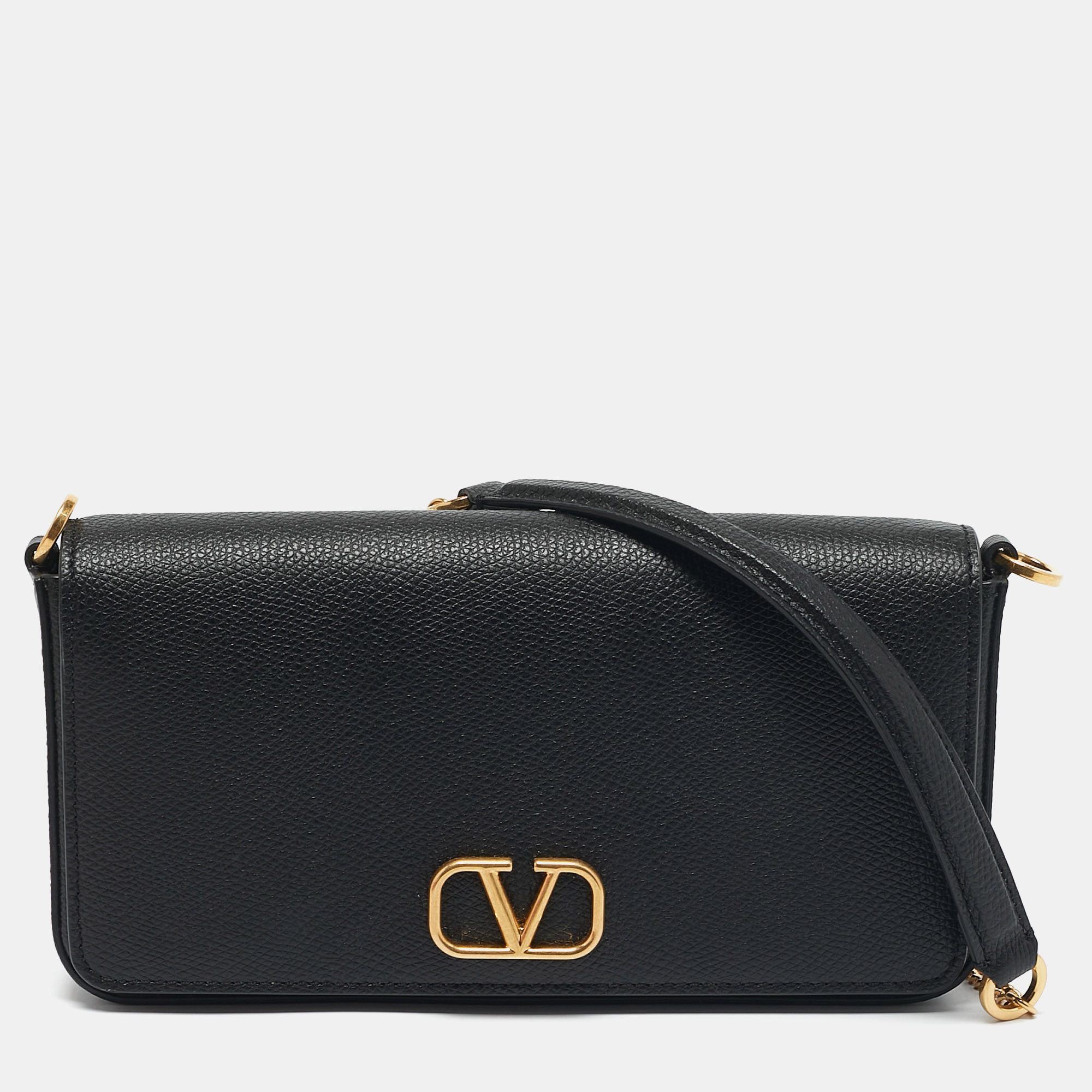 

Valentino Black Leather VLogo Chain Clutch