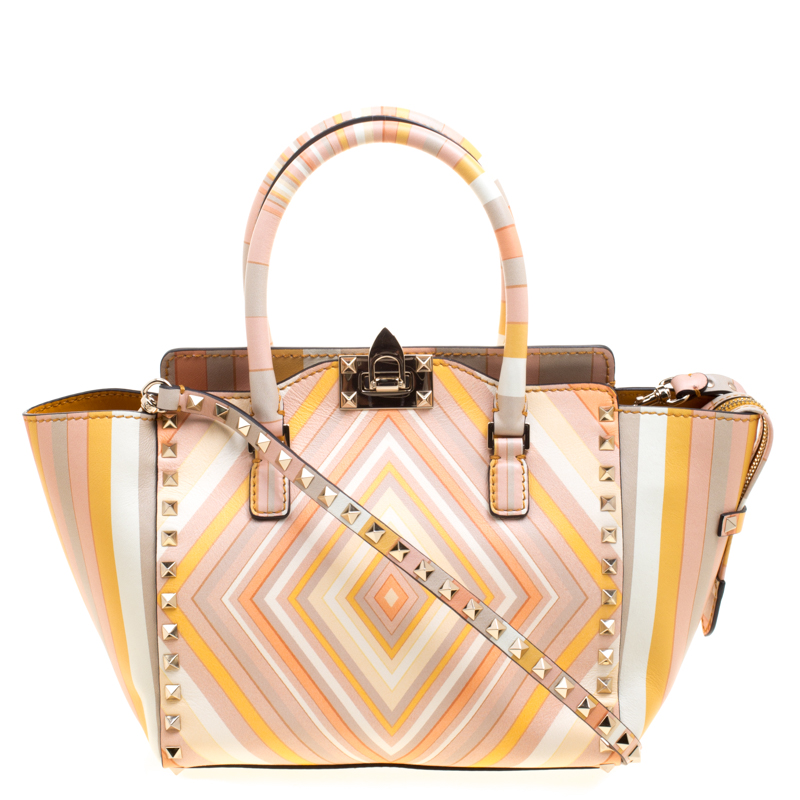 Pre Owned Valentino Multicolor Leather Small Native Couture 1975 Rockstud Tote