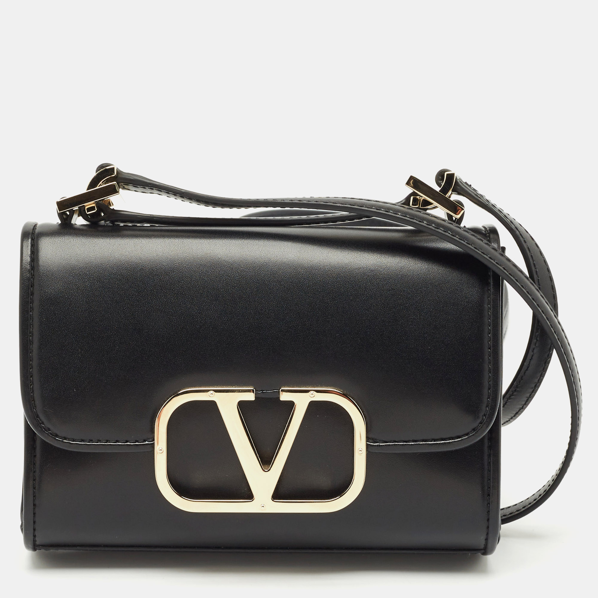

Valentino Black Leather VLogo Flap Crossbody Bag