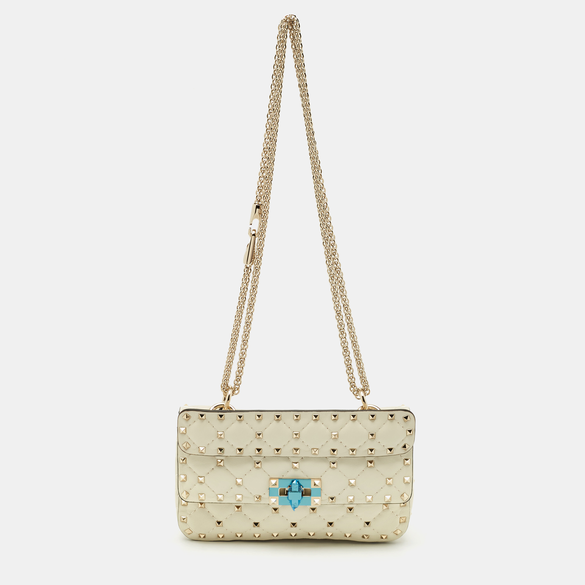 

Valentino Ivory Leather  Rockstud Spike Top Handle Bag, White