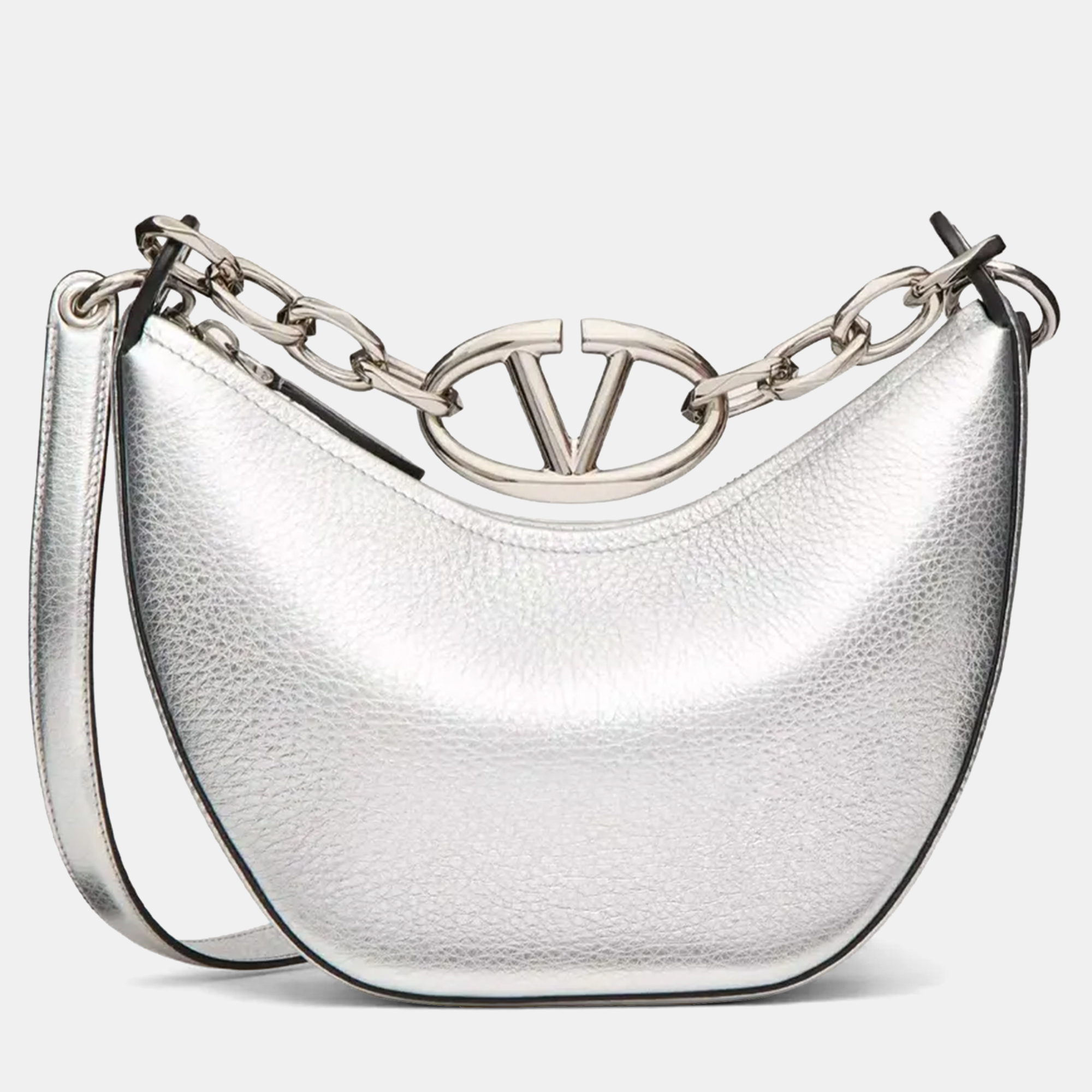 

Valentino Moon Mini Hobo Silver Metallic Grainy Calfskin Handbag