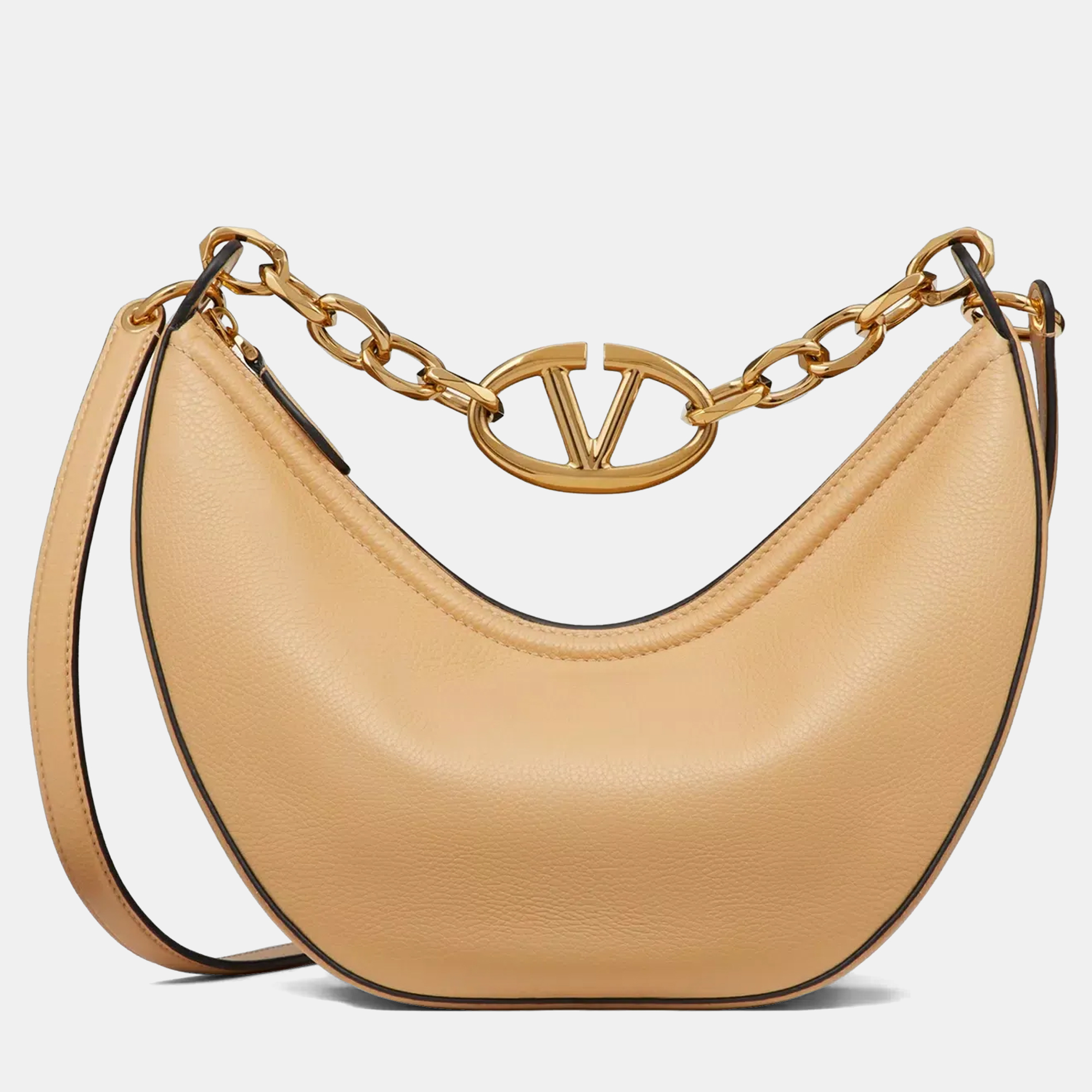 

Valentino Small Vlogo Moon Beige Grainy Calfskin Handbag