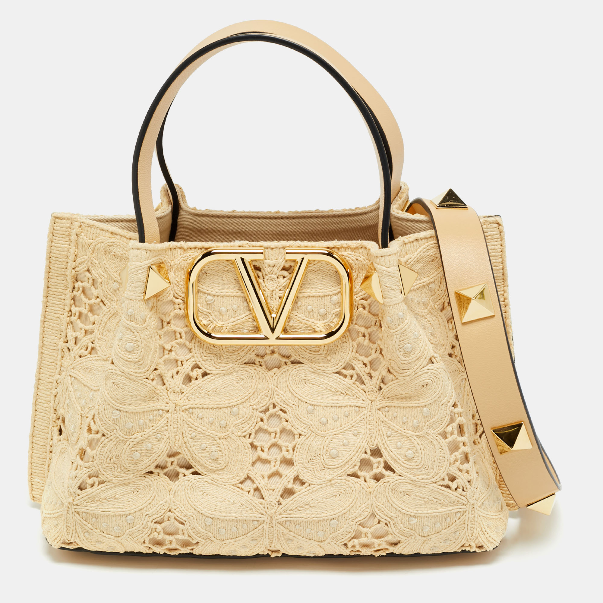 

Valentino Natural Butterfly Effect Raffia  VLogo Tote, Beige