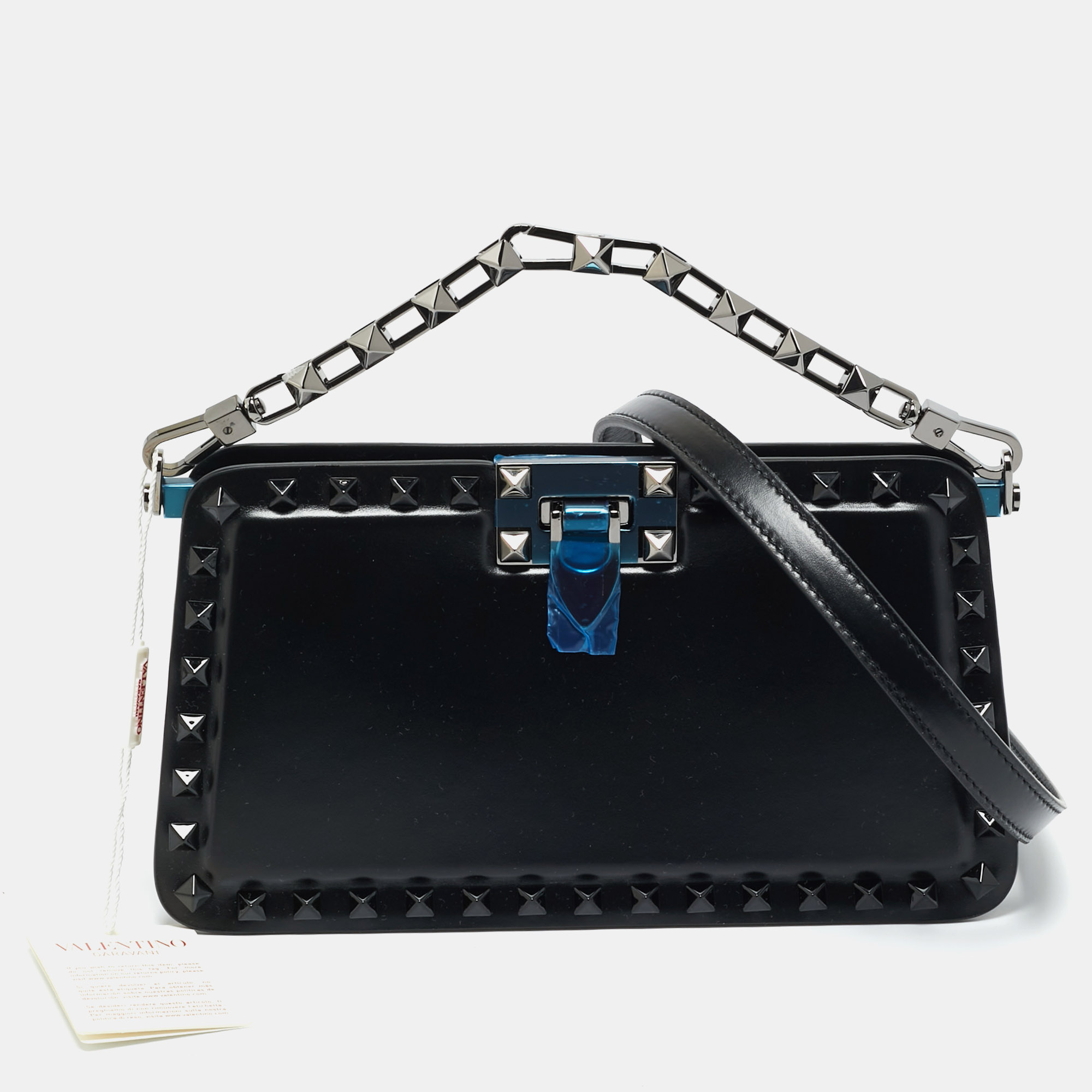 Pre-owned Valentino Garavani Black Leather Rockstud Clutch