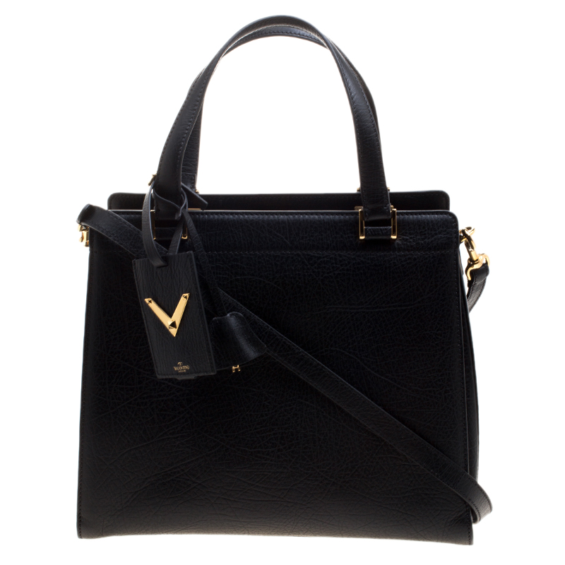 Pre Owned Valentino Black Leather Large Convertible Tote