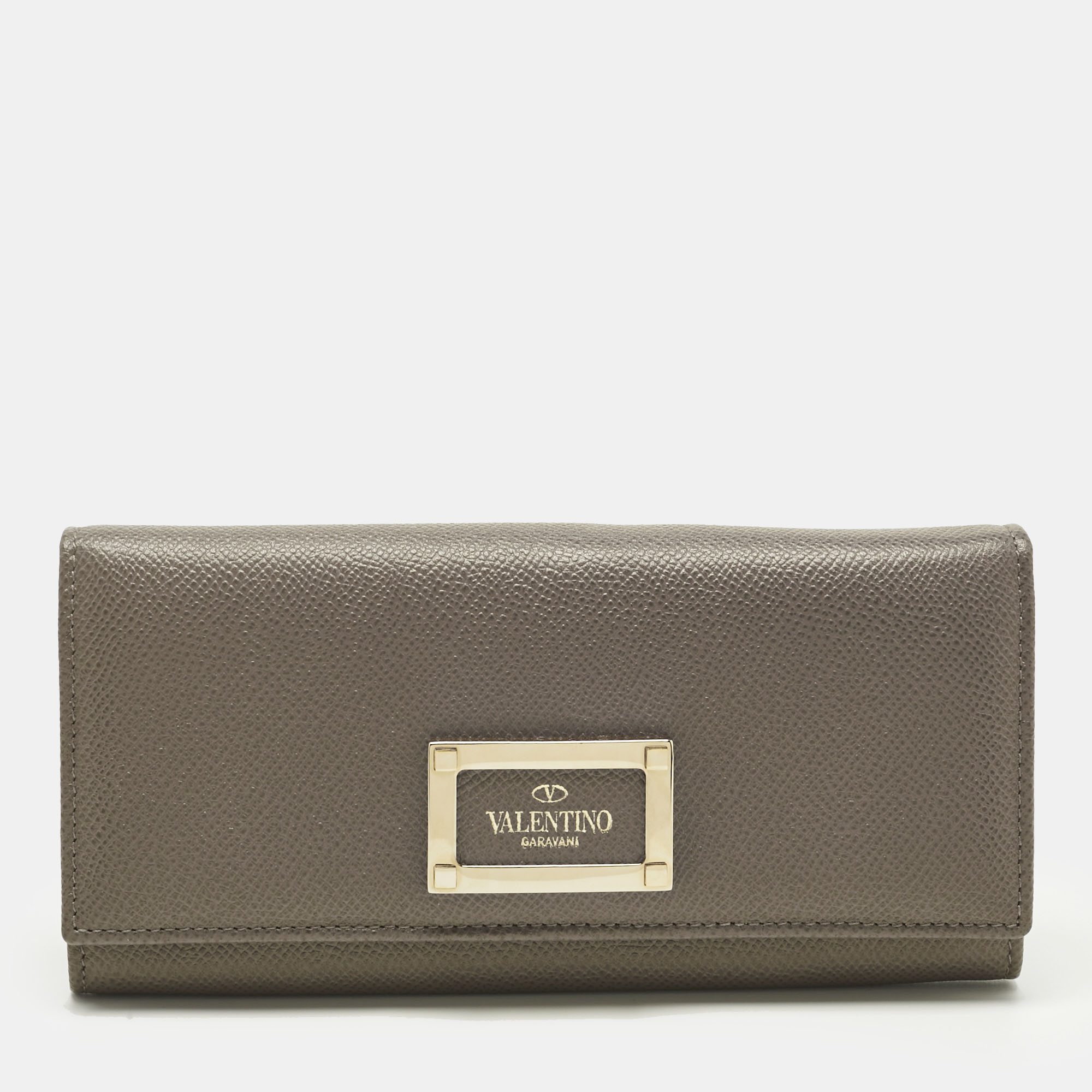 Pre-owned Valentino Garavani Beige Leather Logo Flap Continental Wallet In Sand