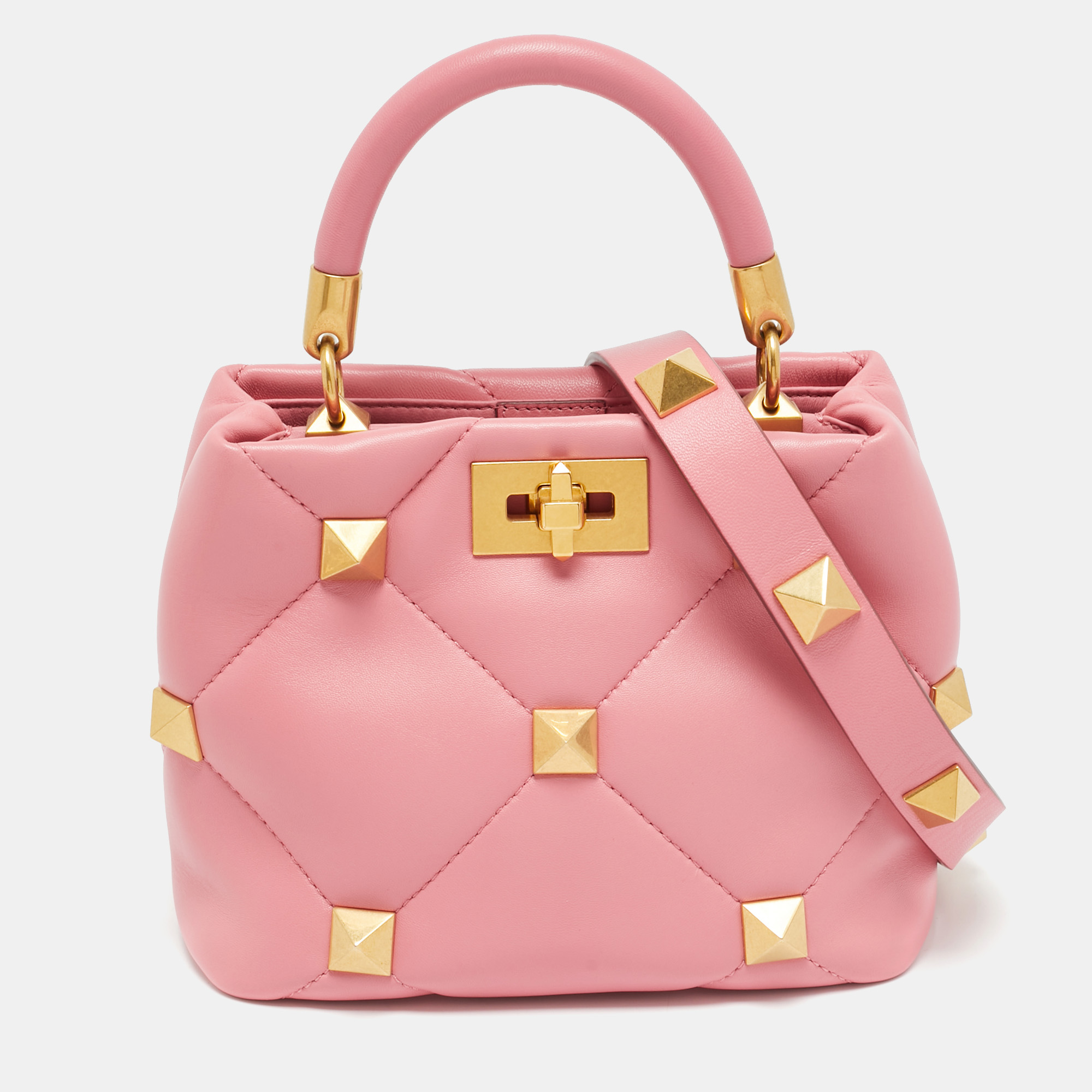 

Valentino Roman Stud  Pink Quilted Leather Top Handle Bag