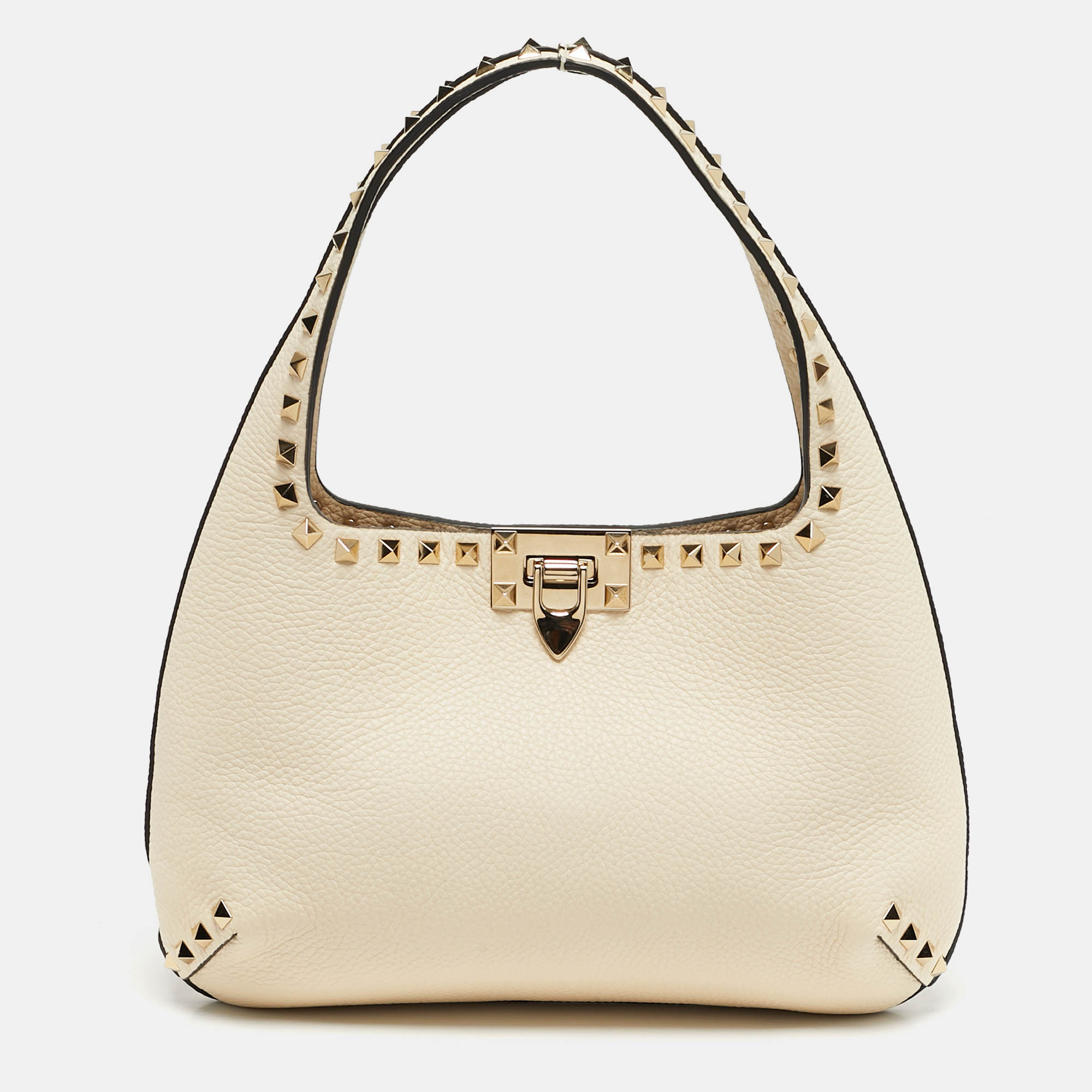 

Valentino Rockstud Cream Leather Hobo