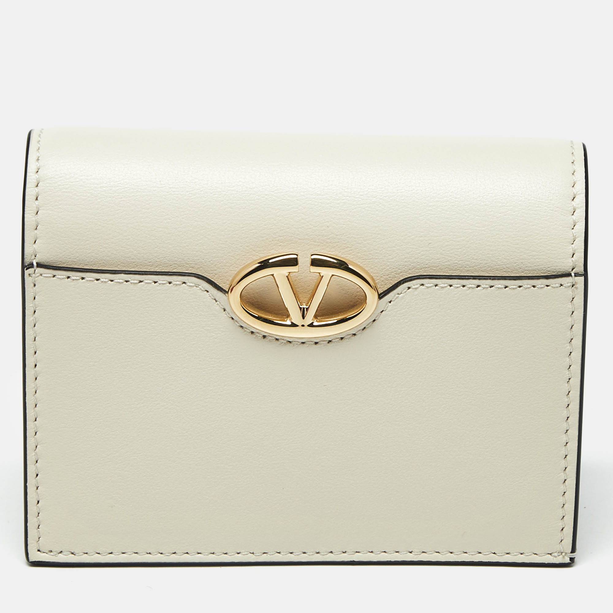 

Valentino VLogo Cream Leather Compact Wallet