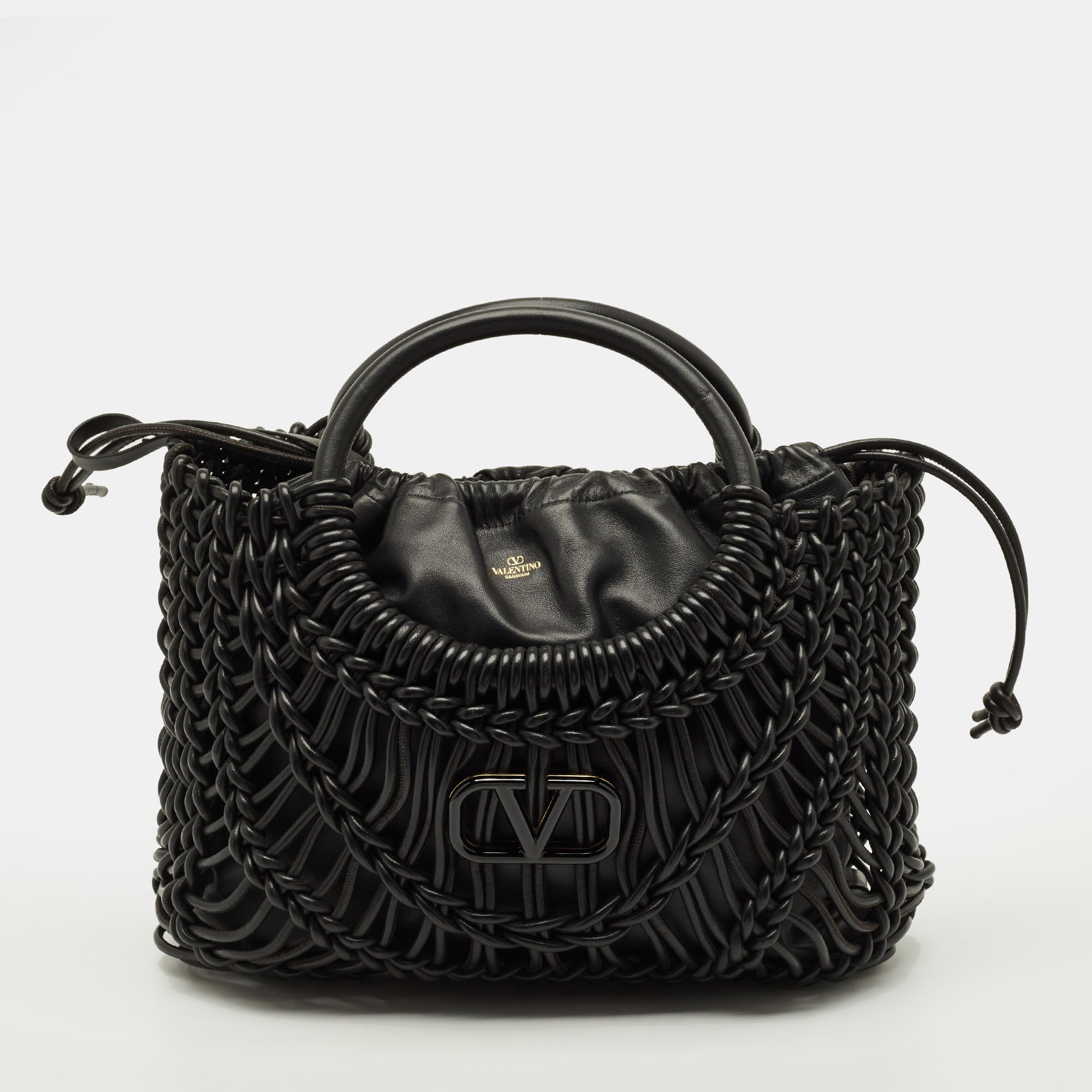 

Valentino Allknots VLogo Black Woven Leather Tote