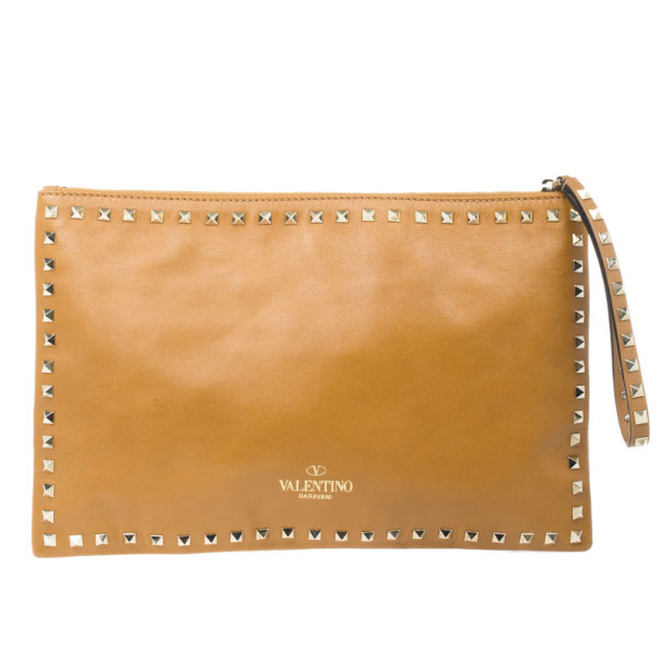 Pre Owned Valentino Brown Leather Rockstud Clutch