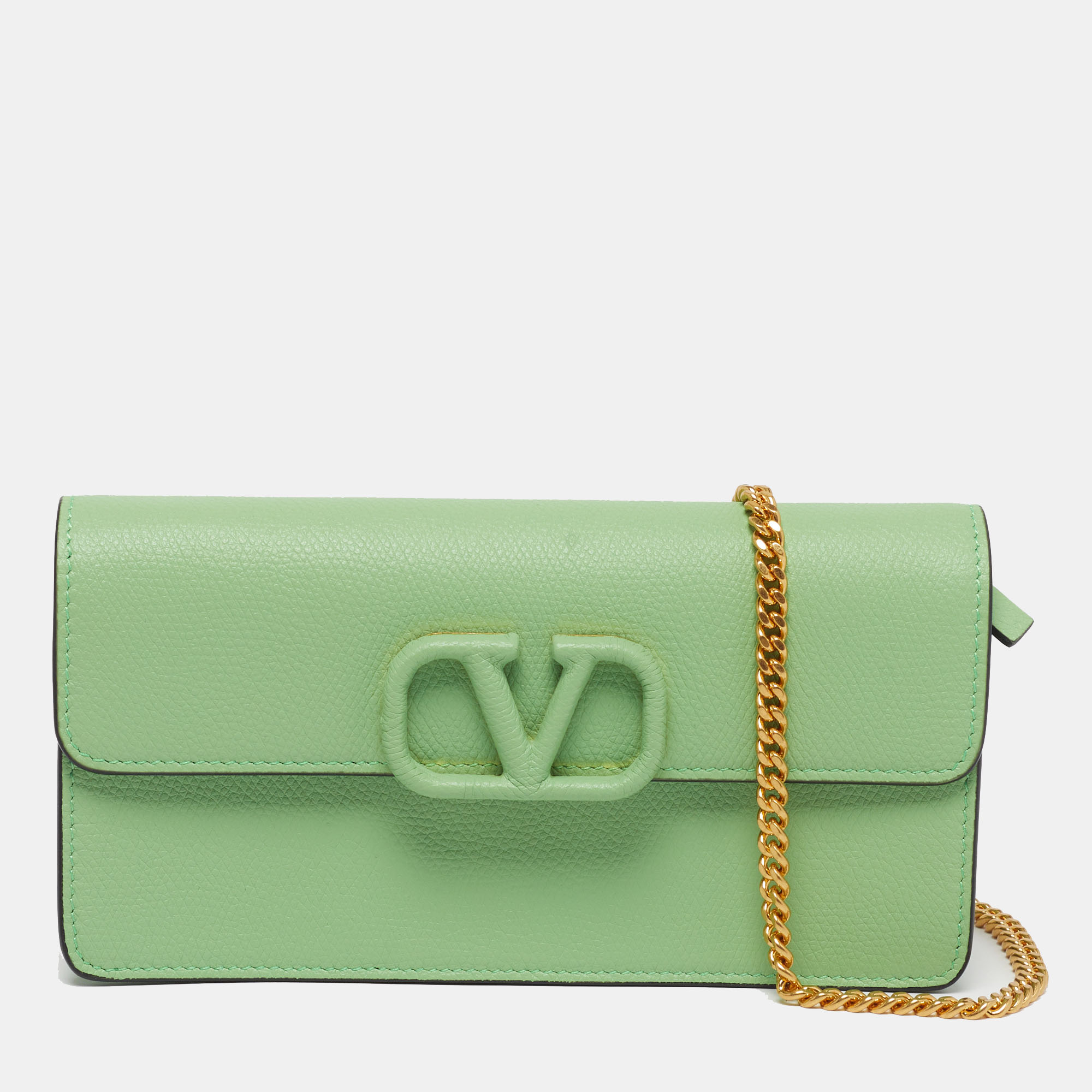 

Valentino VLogo Green Leather Wallet On Chain