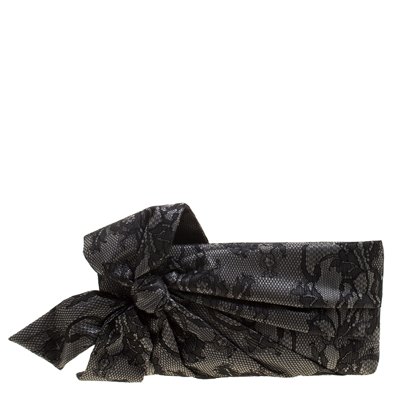 Pre Owned Valentino Black Lace Bow Clutch