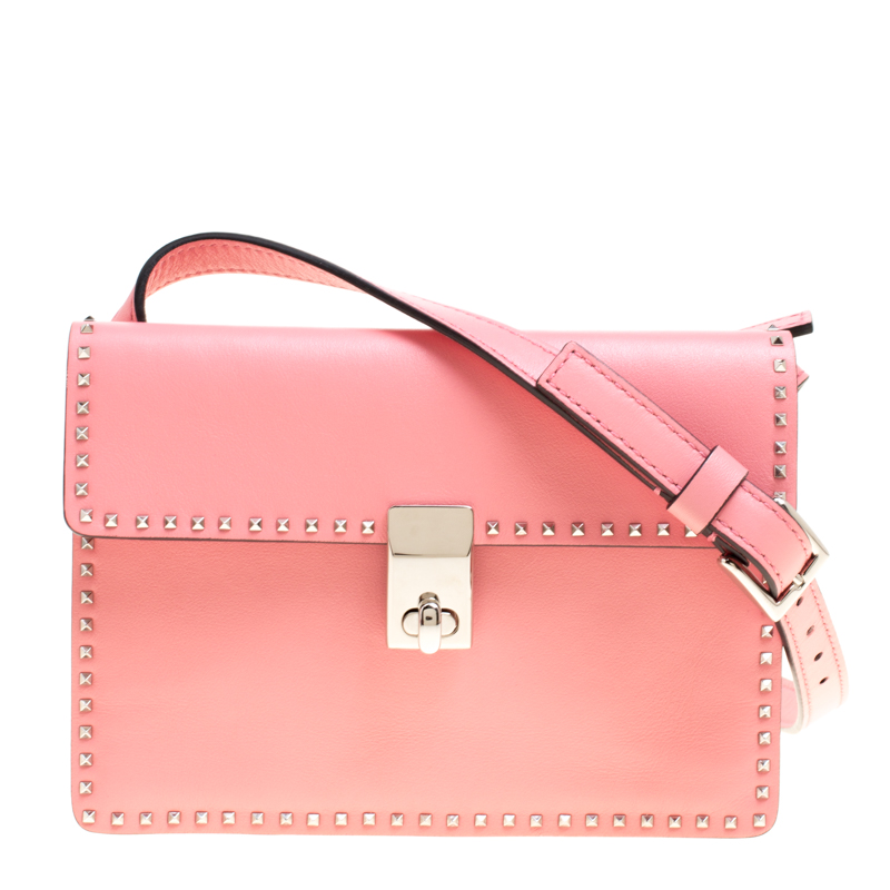 Pre Owned Valentino Pink Leather Micro Rockstud Crossboy Bag