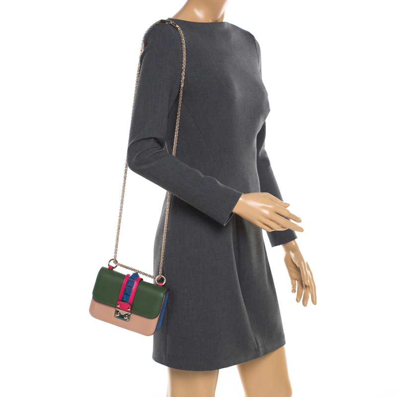 

Valentino Multicolor Leather Mini Rockstud Lock Flap Crossbody Bag