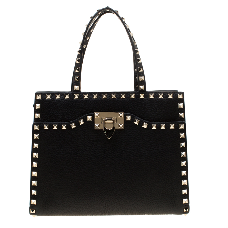 Valentino Black Leather Rockstud Around Top Handle Bag
