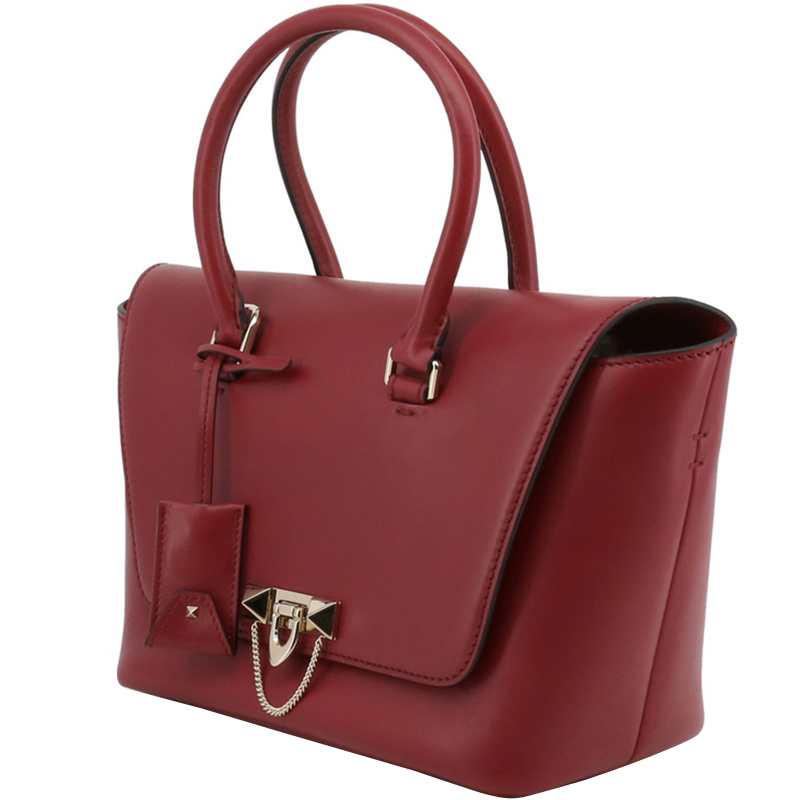 

Valentino Red Soft Calfskin Leather Small Demilune Double Handle Bag