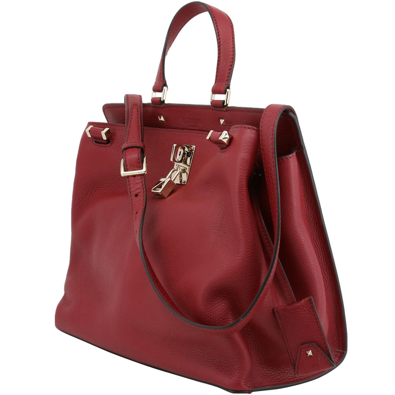 

Valentino Red Textured Calfskin Leather Joylock Top Handle Bag