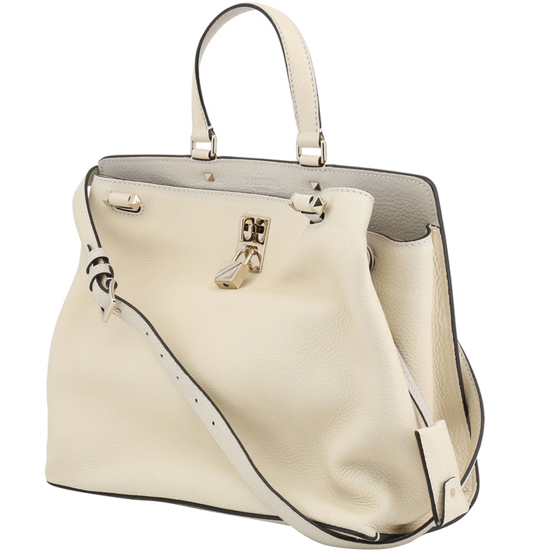 

Valentino White Textured Calfskin Leather Joylock Top Handle Bag