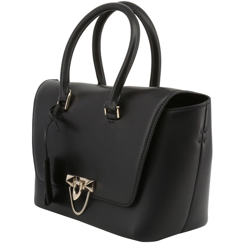 

Valentino Black Soft Calfskin Leather Small Demilune Double Handle Bag