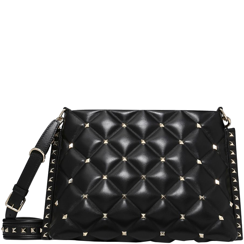 Valentino Black Quilted Leather Candystud Messenger Bag