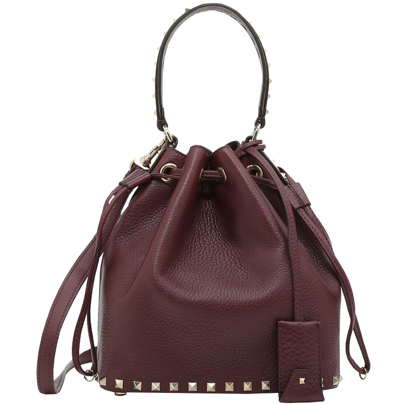 Pre Owned Valentino Vinaccia Leather Small Rockstud Bucket Bag