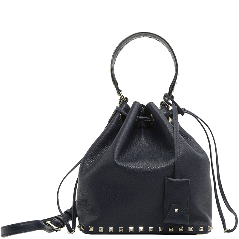 Pre Owned Valentino Marine Leather Small Rockstud Bucket Bag